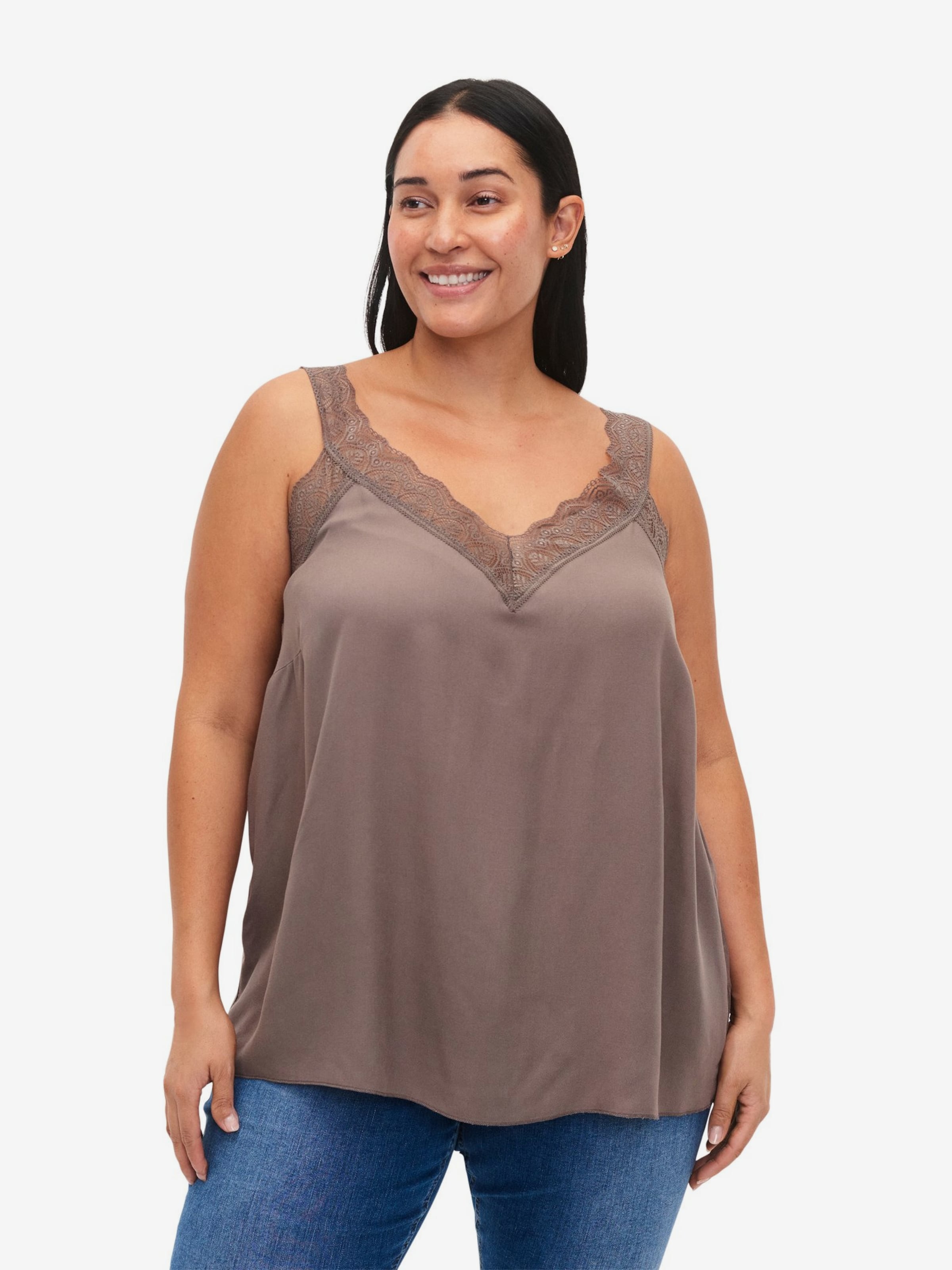 Zizzi Kanten Tops Top Cabali Dames Beige