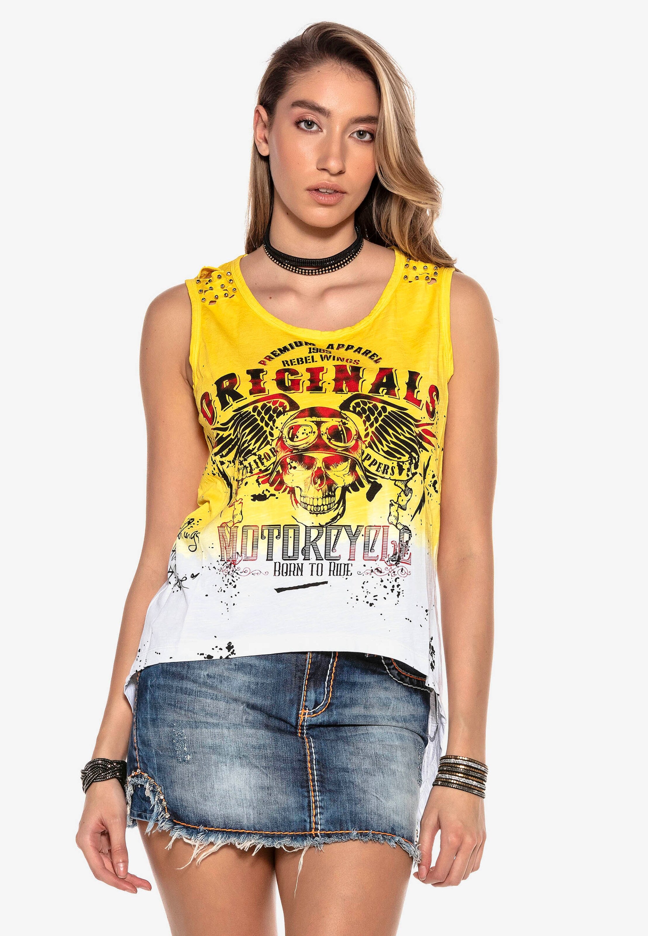 Cipo & Baxx Mouwloze Shirts Top Rebel Dames Geel