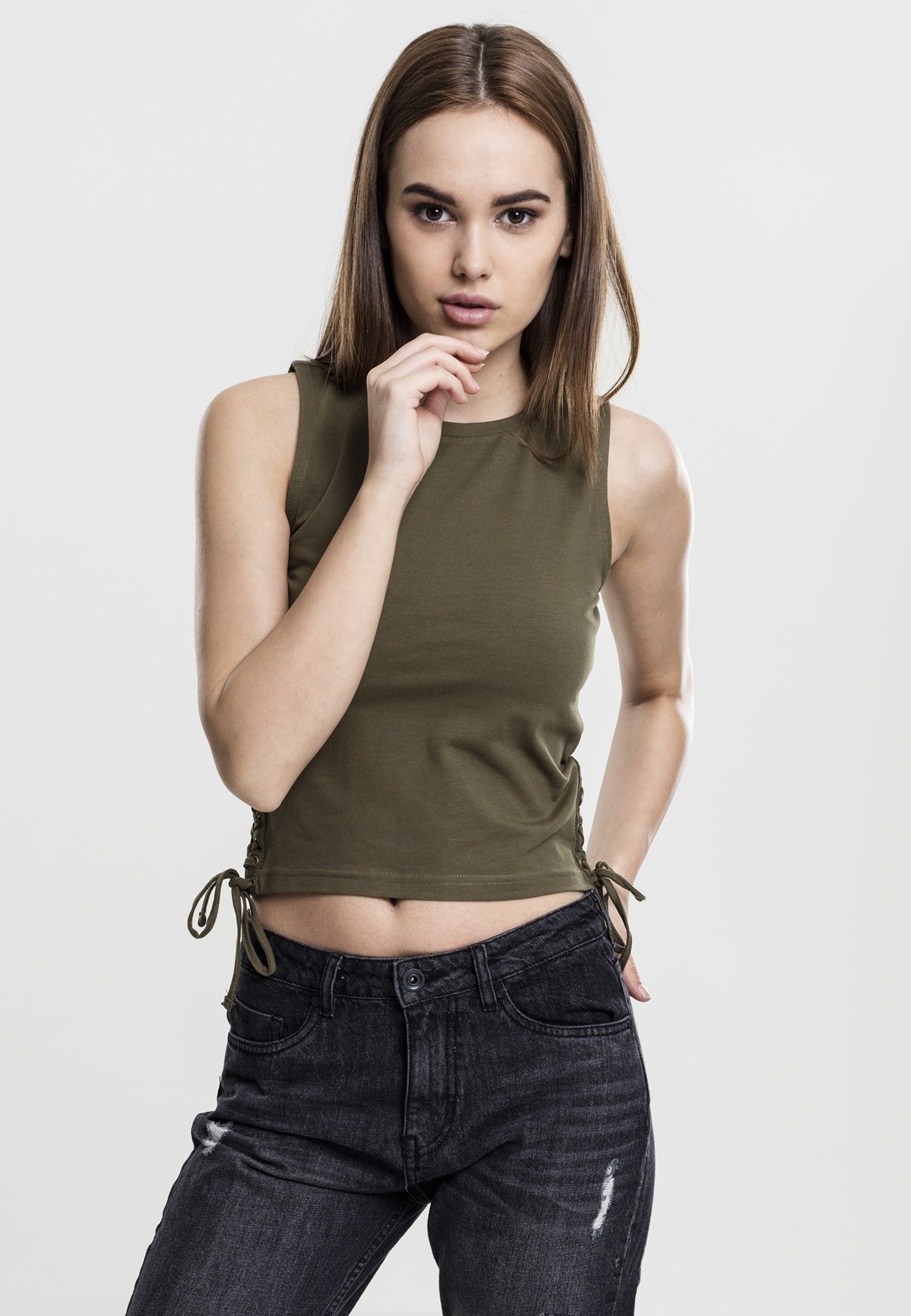 URBAN CLASSICS Crop Tops Top Dames Olijfgroen