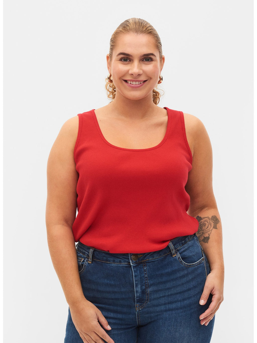 Zizzi Mouwloze Shirts Top Dames Blauw / Rood