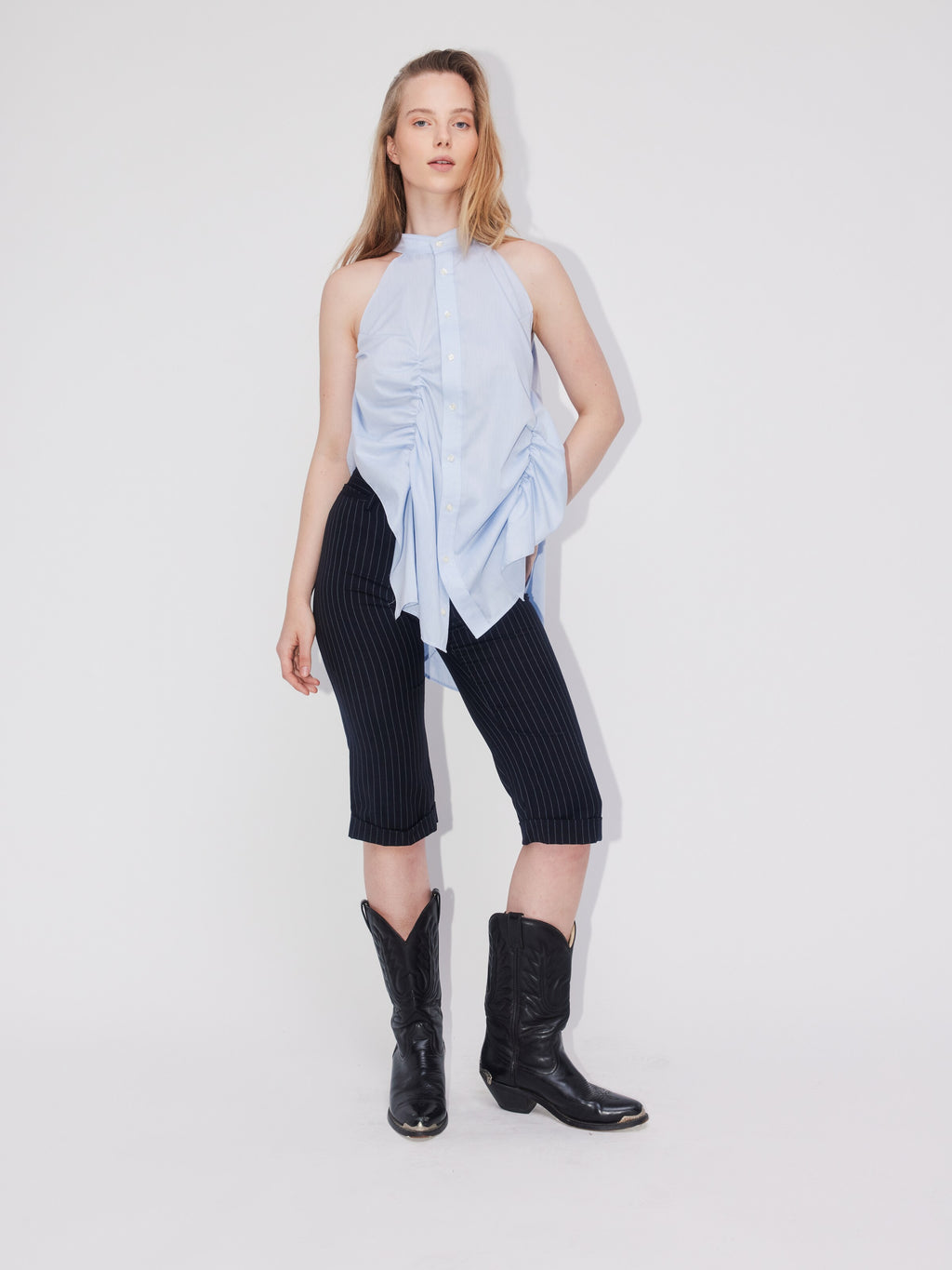 Blouse Tops Blouse Shirred Dames Blauw