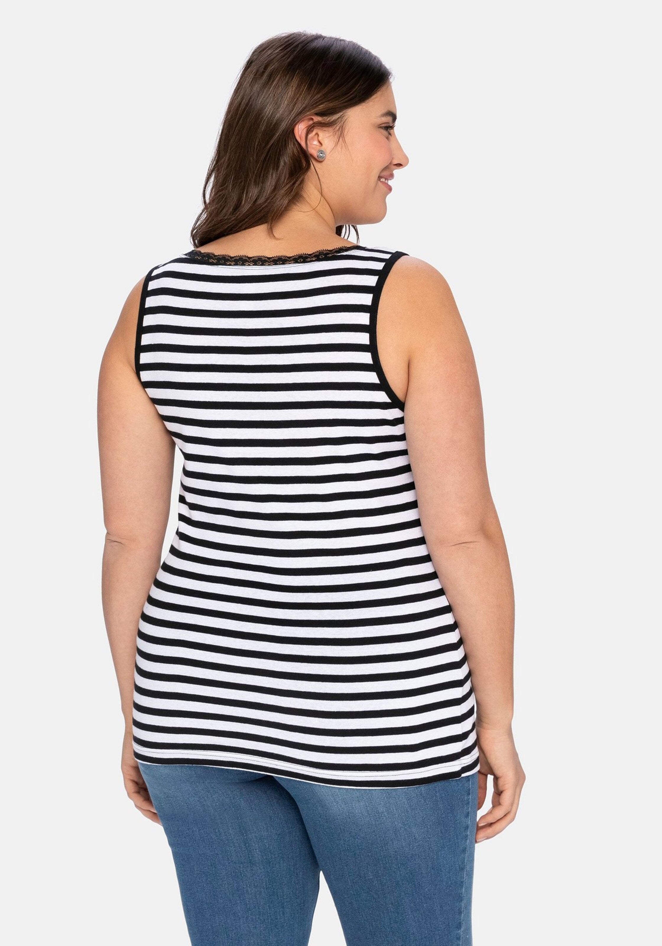 Sheego Kanten Tops Top Dames Zwart / Wit