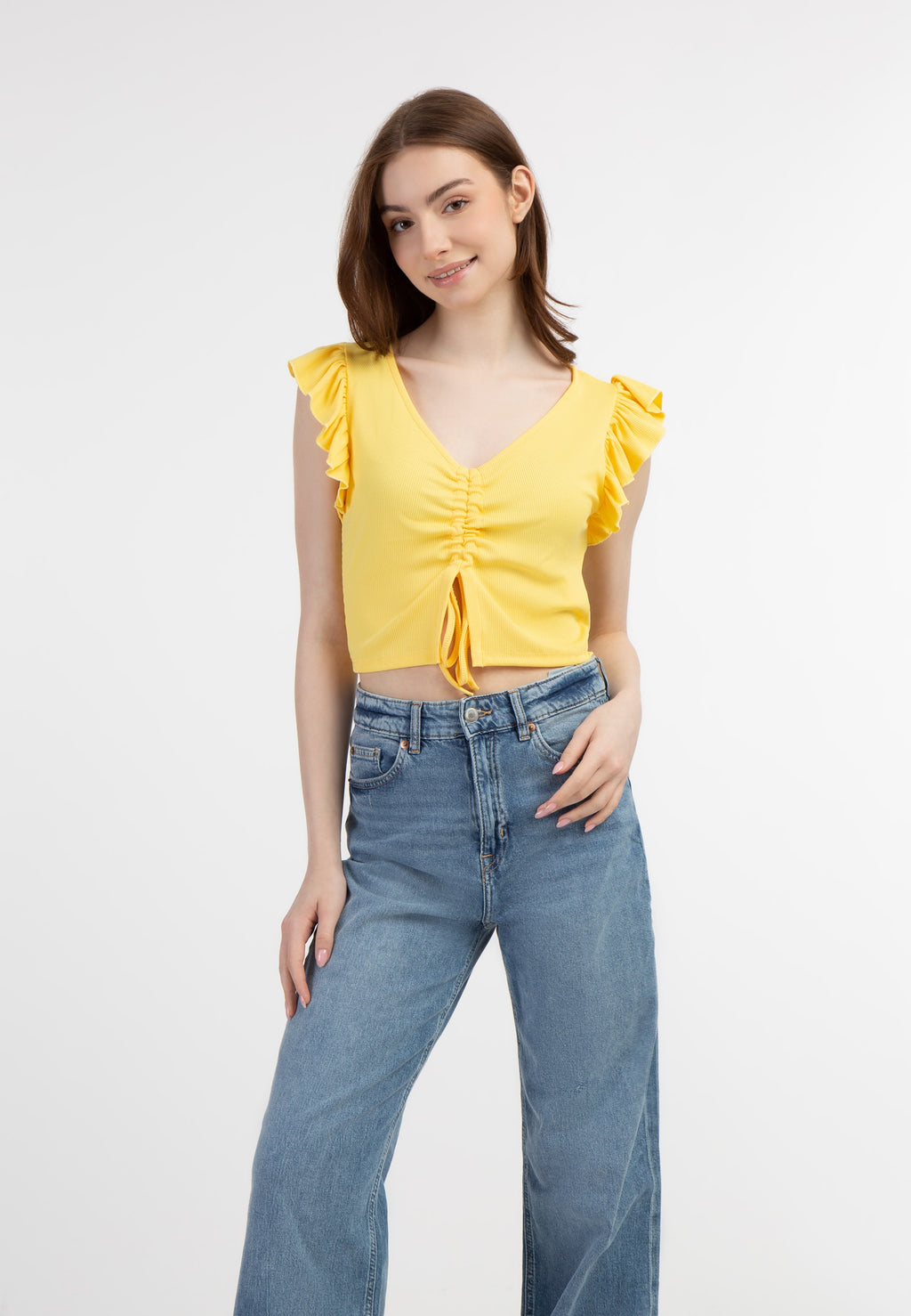 MyMO Crop Tops Top Dames Lichtgeel
