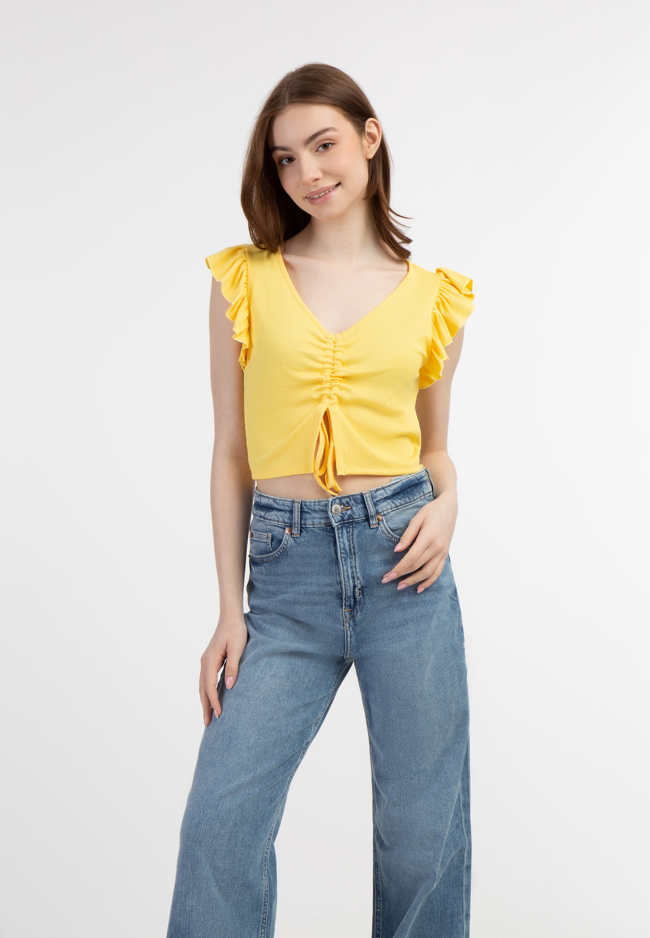 MyMO Crop Tops Top Dames Lichtgeel