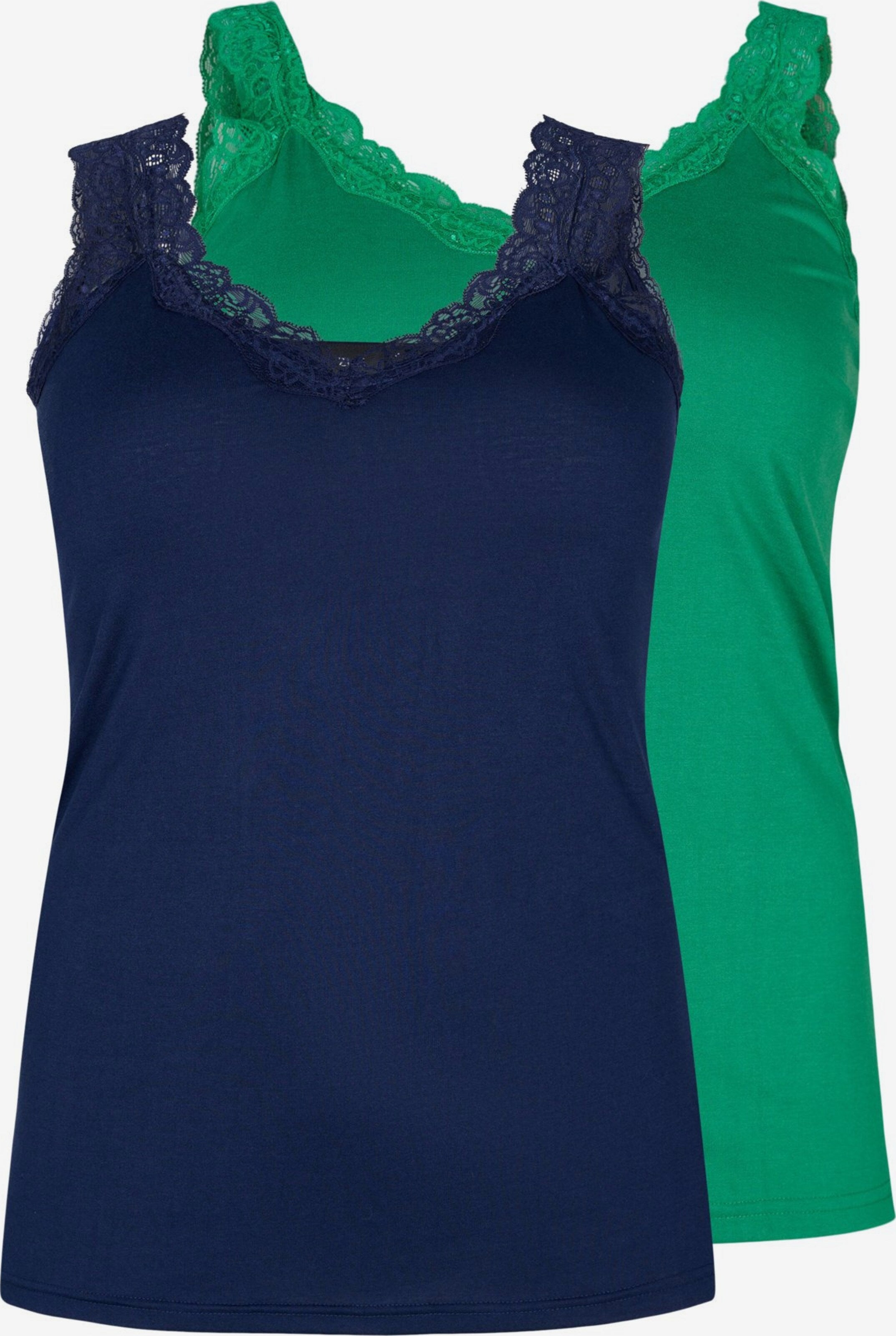 Zizzi Kanten Tops Top Dames Marine / Grasgroen