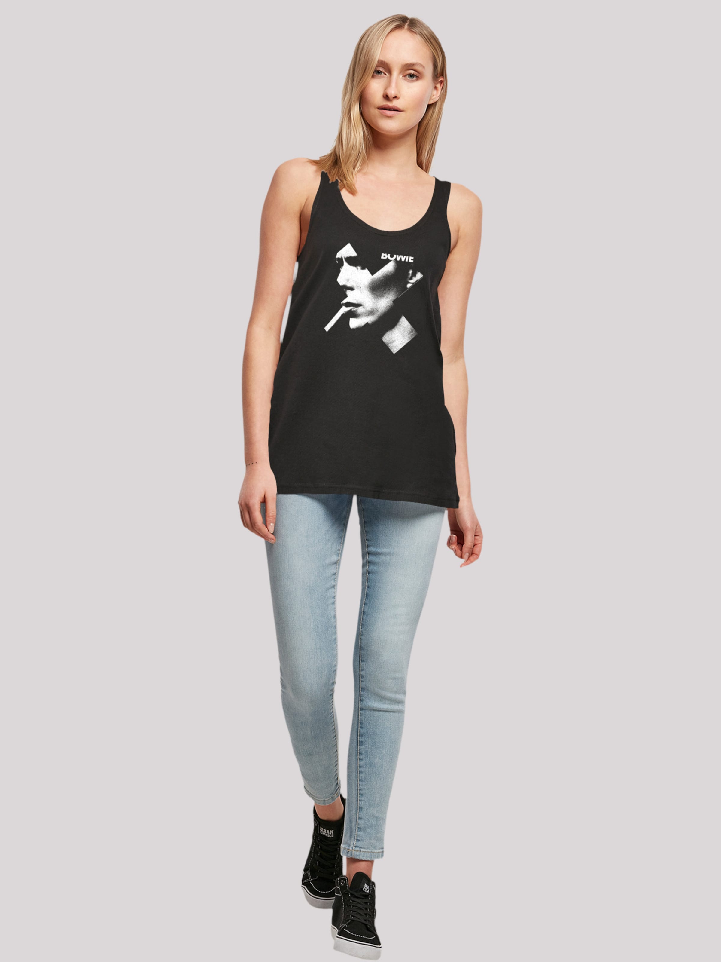 F4NT4STIC Mouwloze Shirts Top David Bowie Smoke Dames Zwart