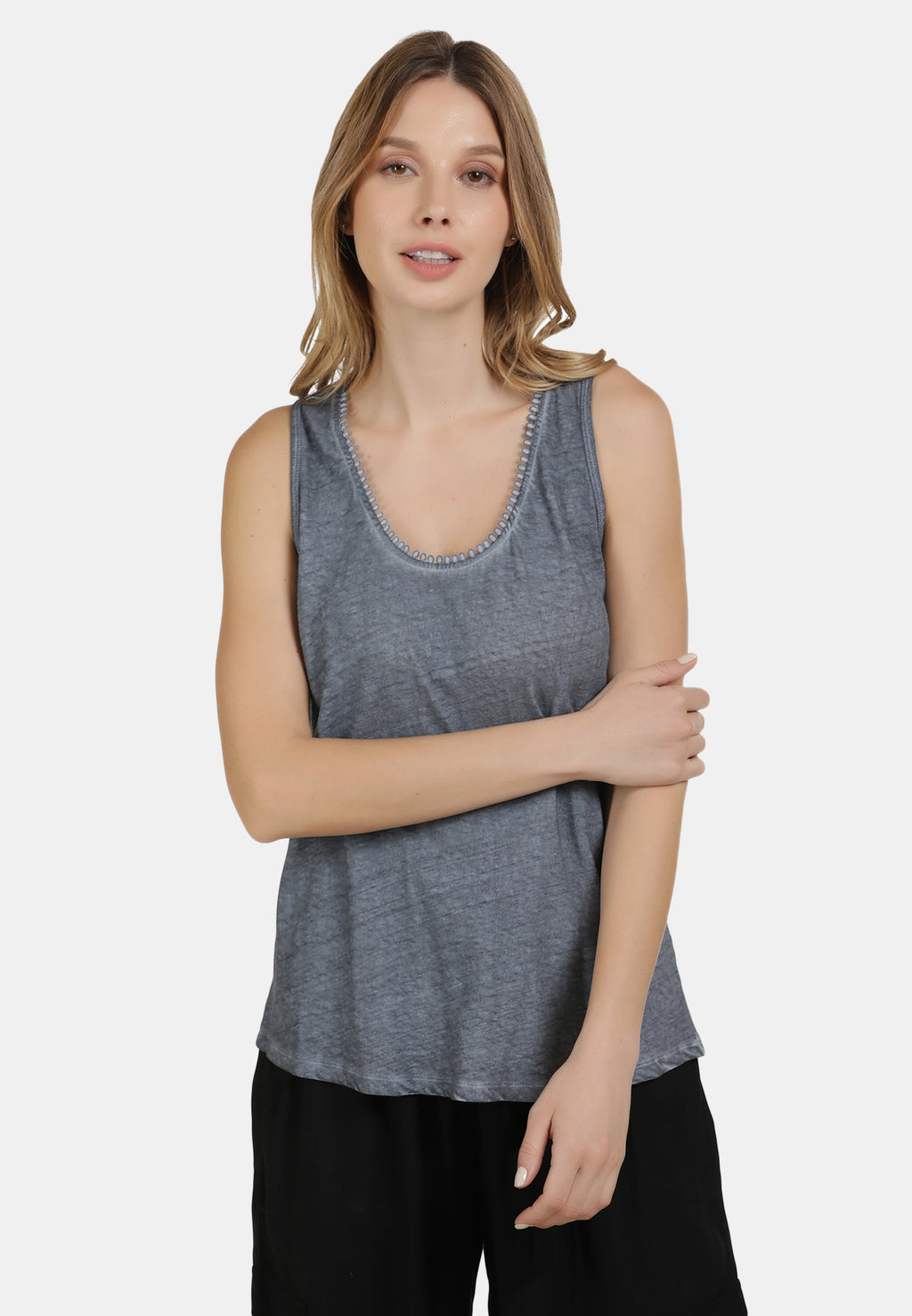 DreiMaster Vintage Mouwloze Shirts Top Dames Duifblauw