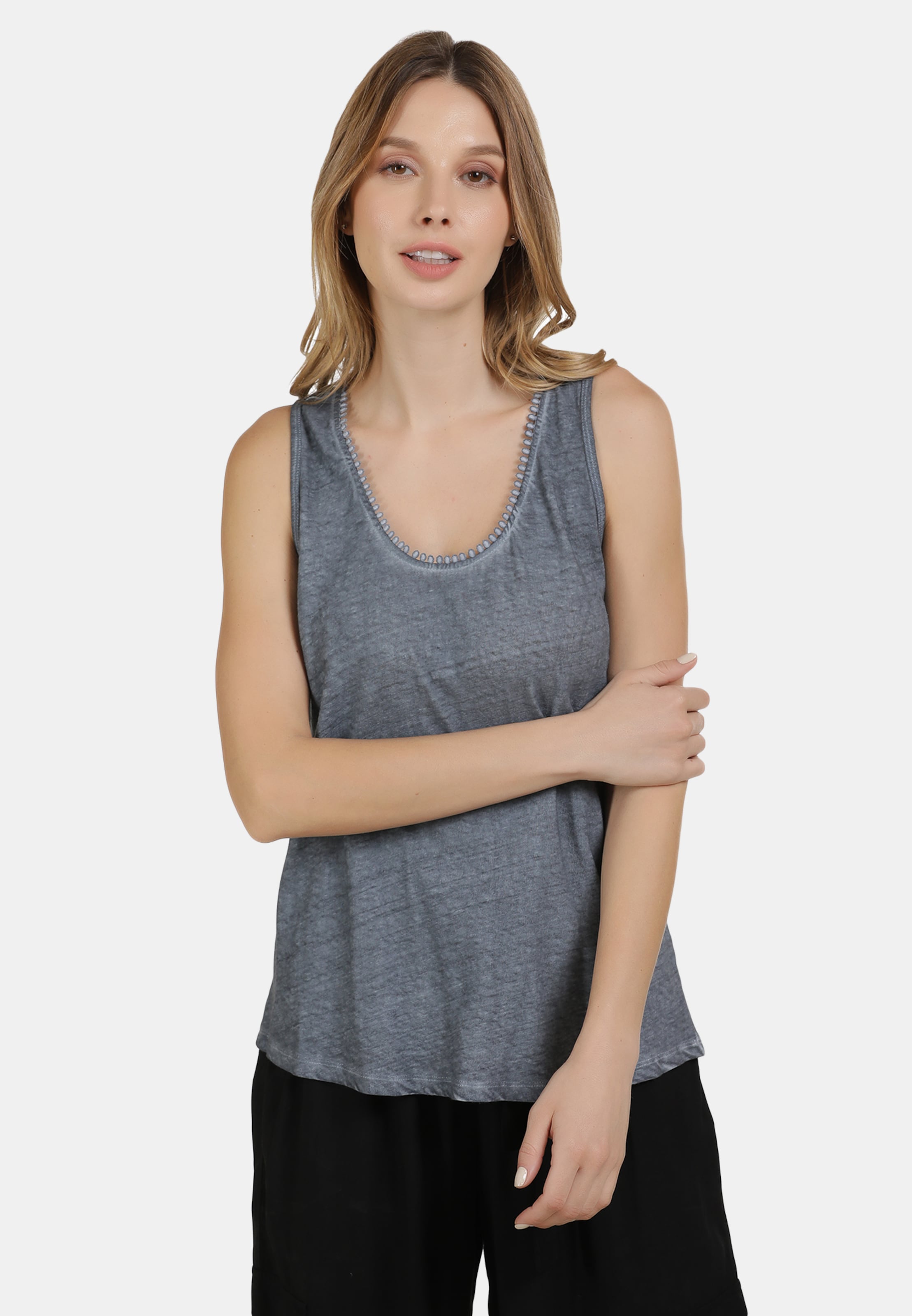 DreiMaster Vintage Mouwloze Shirts Top Dames Duifblauw