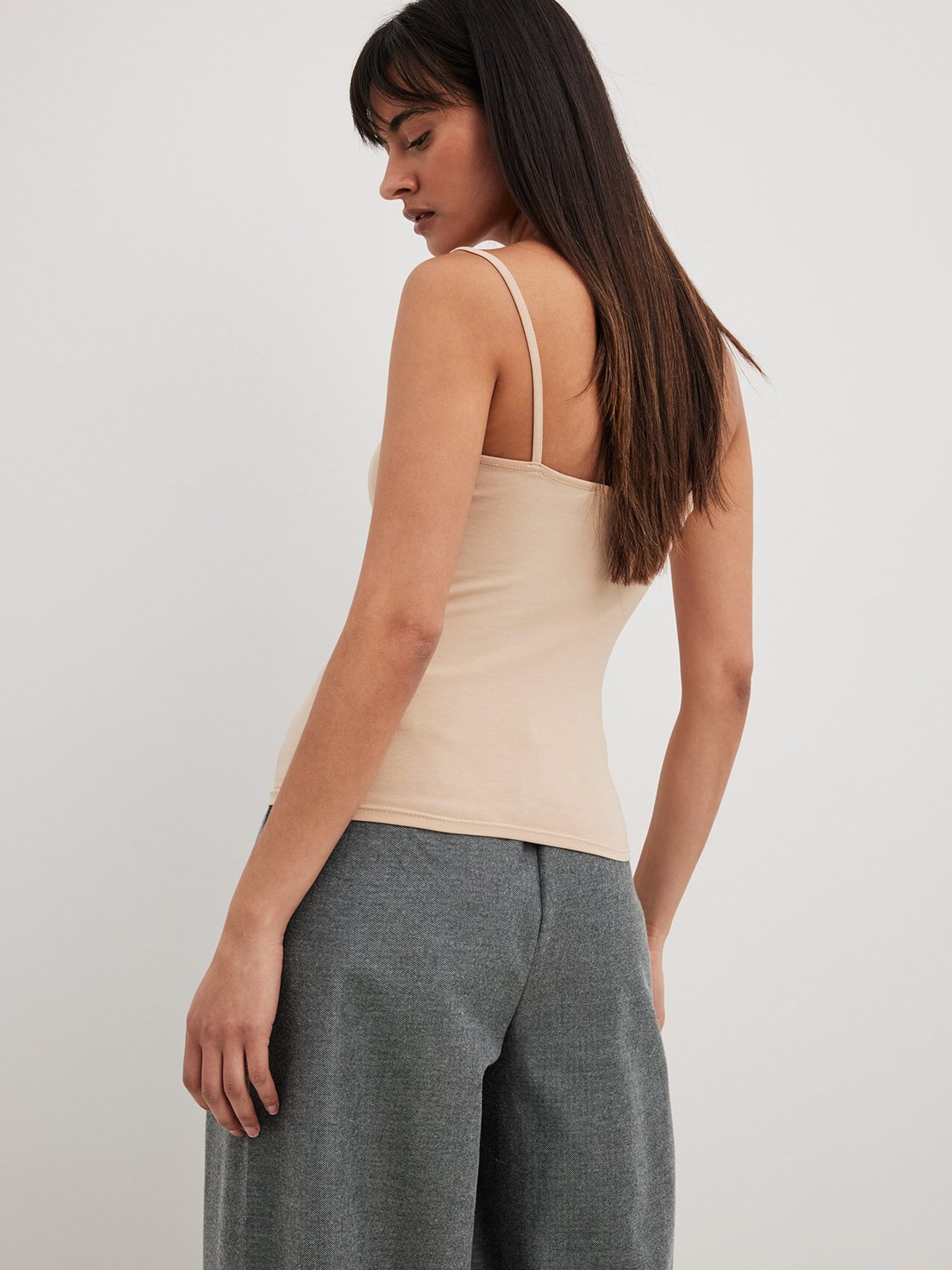 NA-KD Spaghetti Tops Top Dames Beige