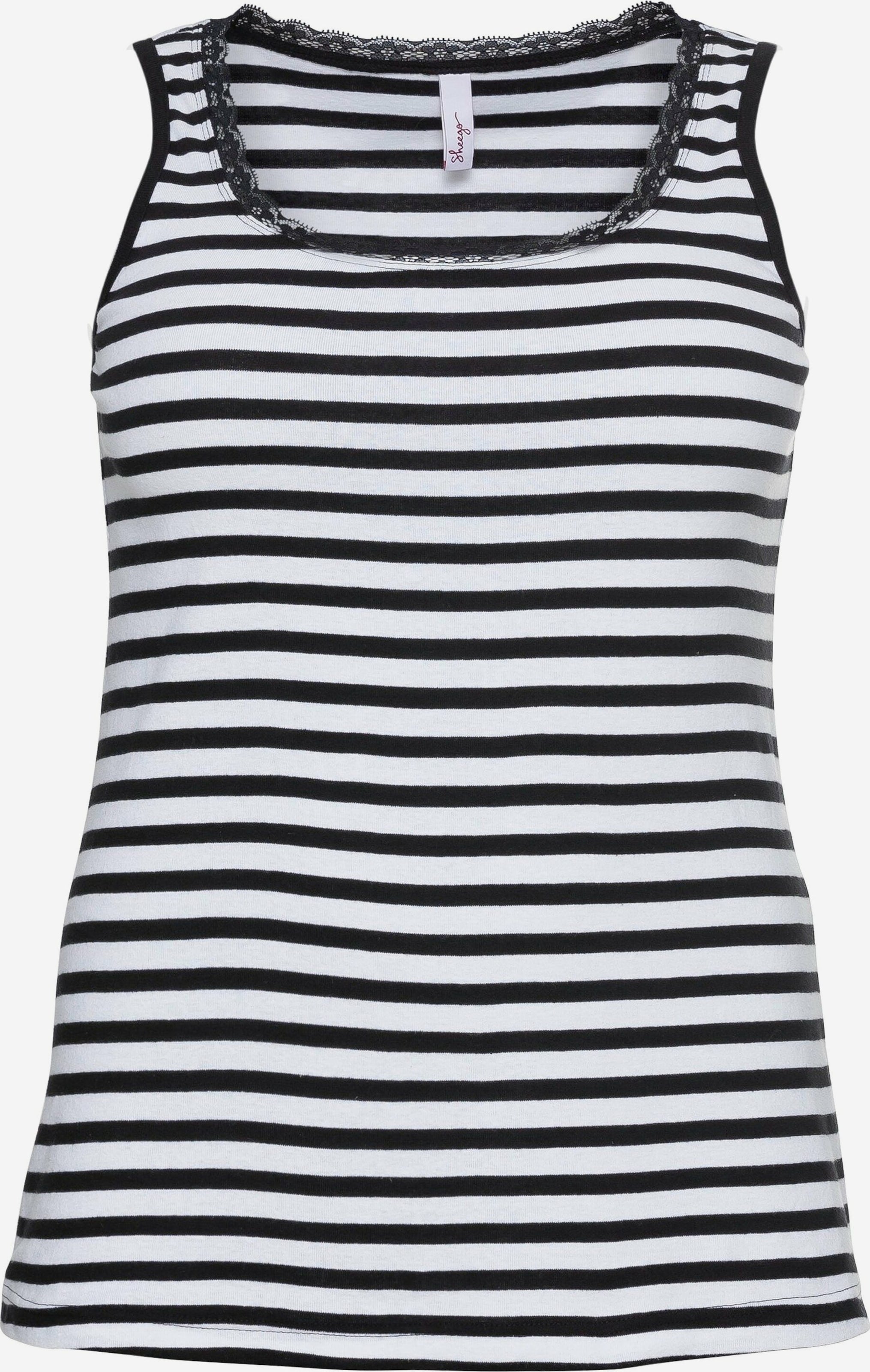 Sheego Kanten Tops Top Dames Zwart / Wit