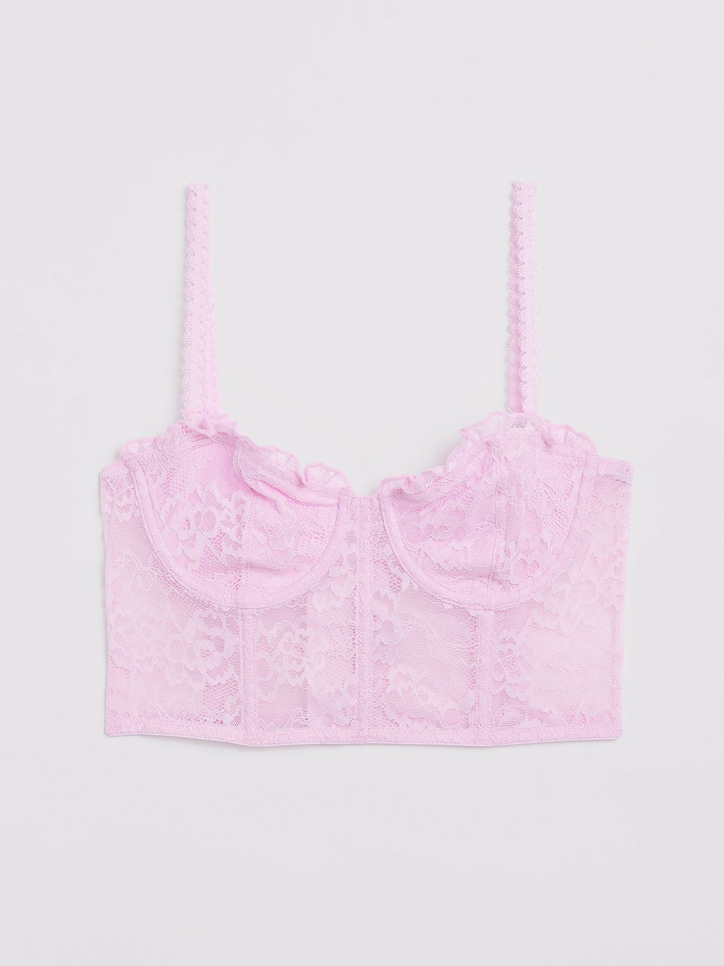 NA-KD Kanten Tops Top Dames Roze