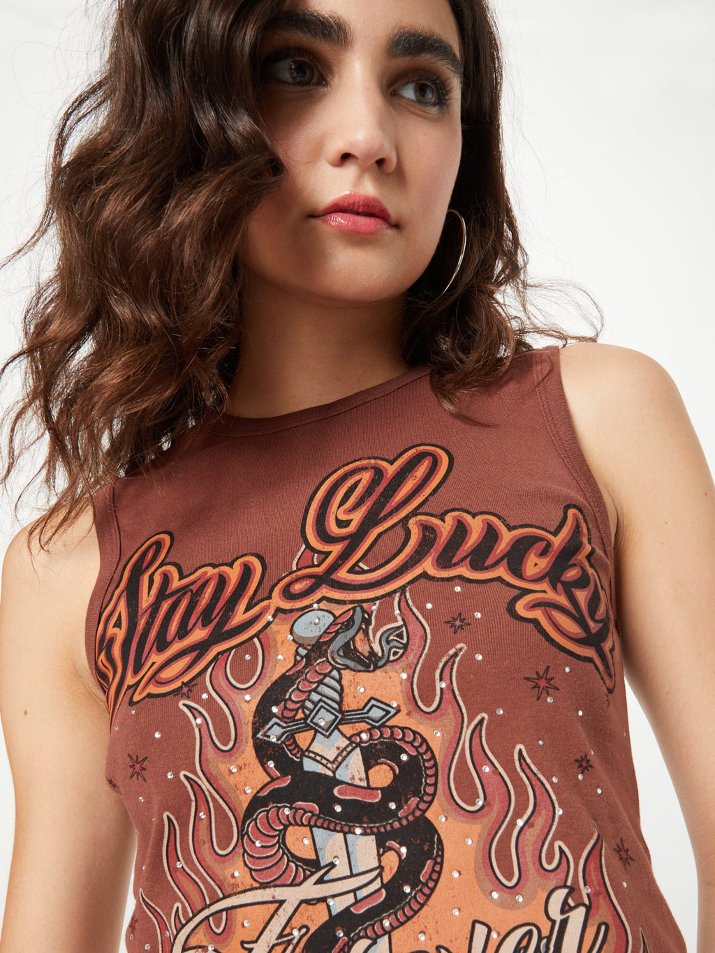 BDG Urban Outfitters Crop Tops Top STAY LUCKY Dames Bruin
