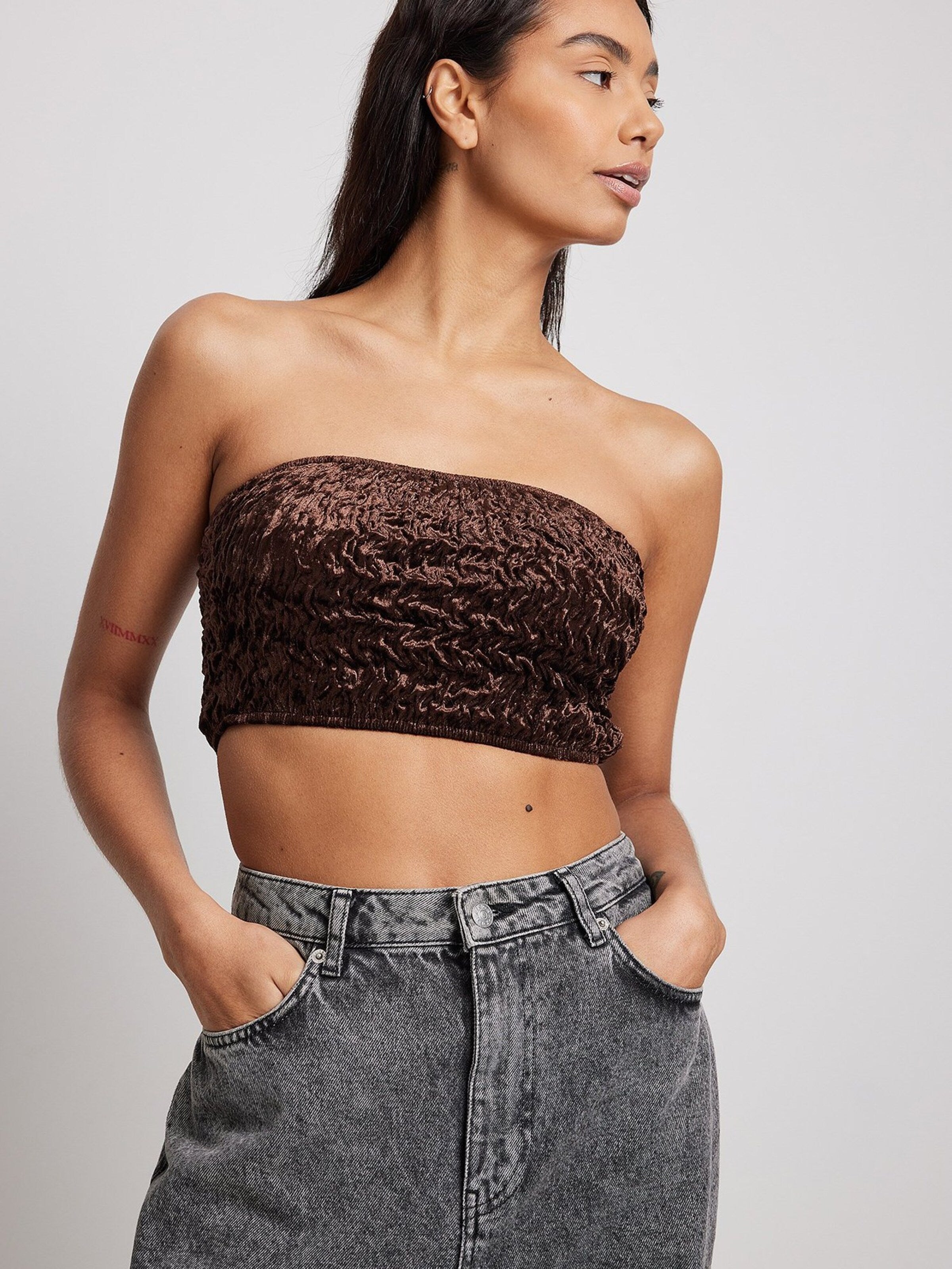 NA-KD Crop Tops Top Dames Donkerbruin