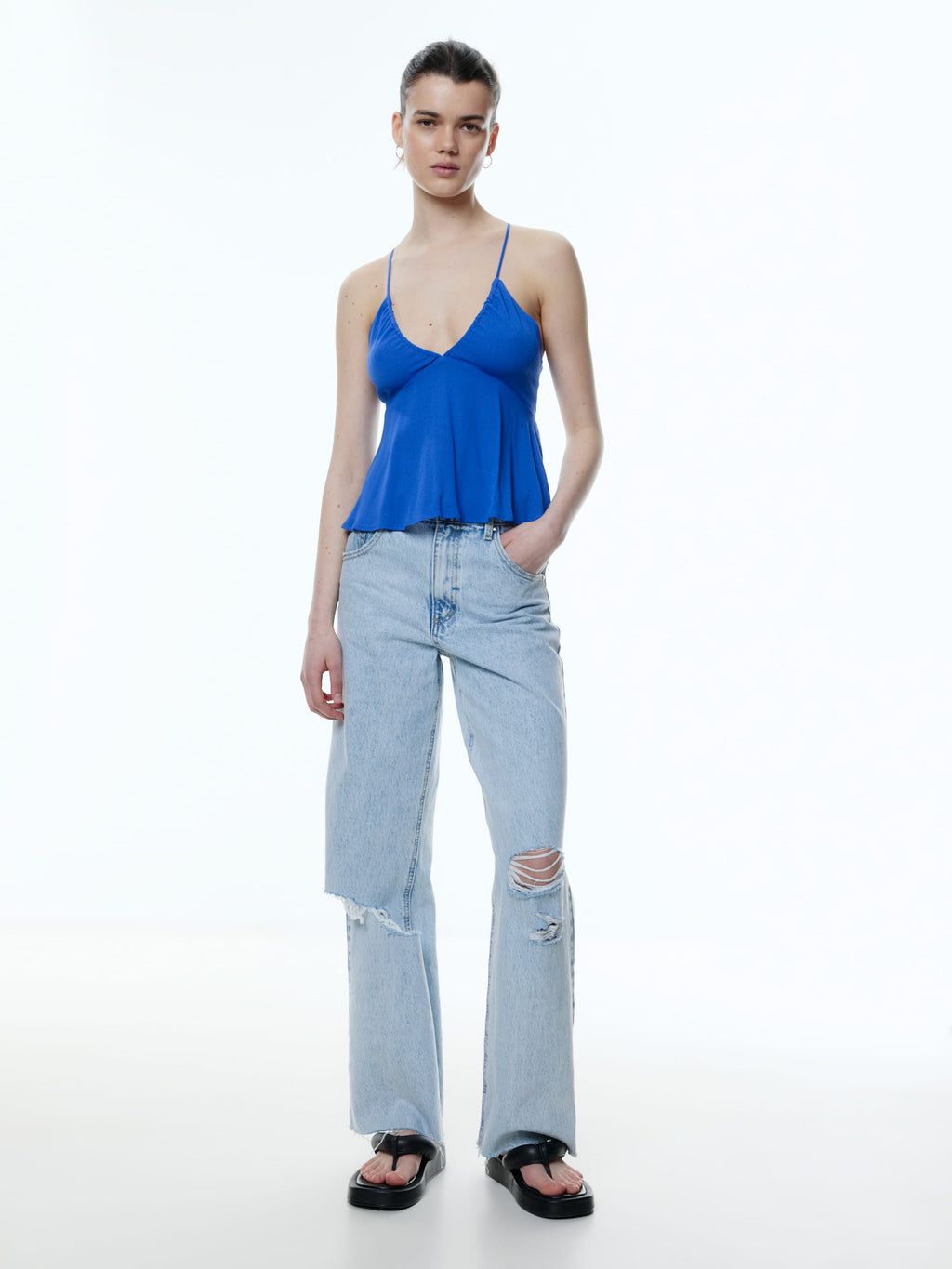 EDITED Spaghetti Tops Top Viviene Dames Blauw