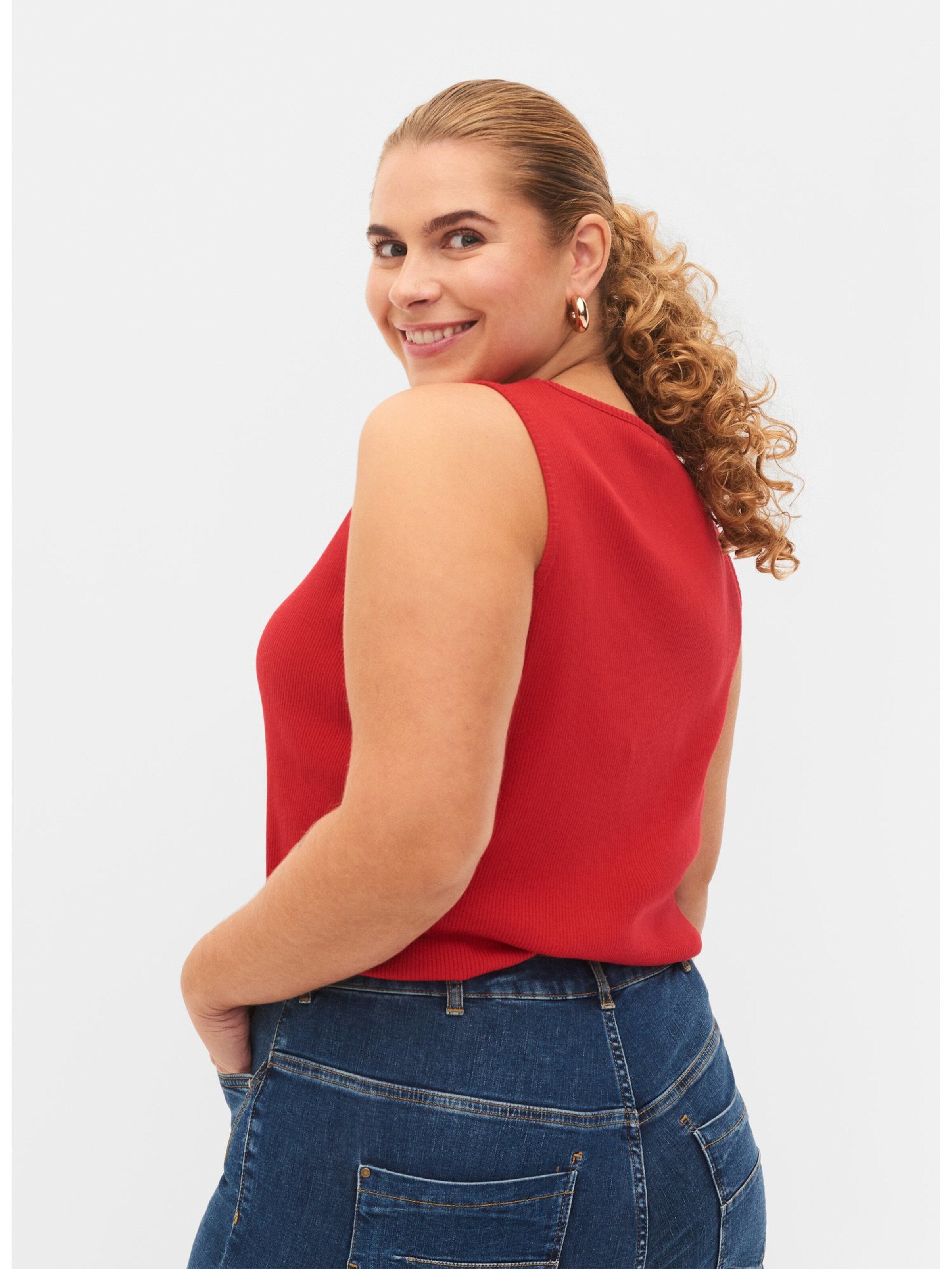 Zizzi Mouwloze Shirts Top Dames Blauw / Rood