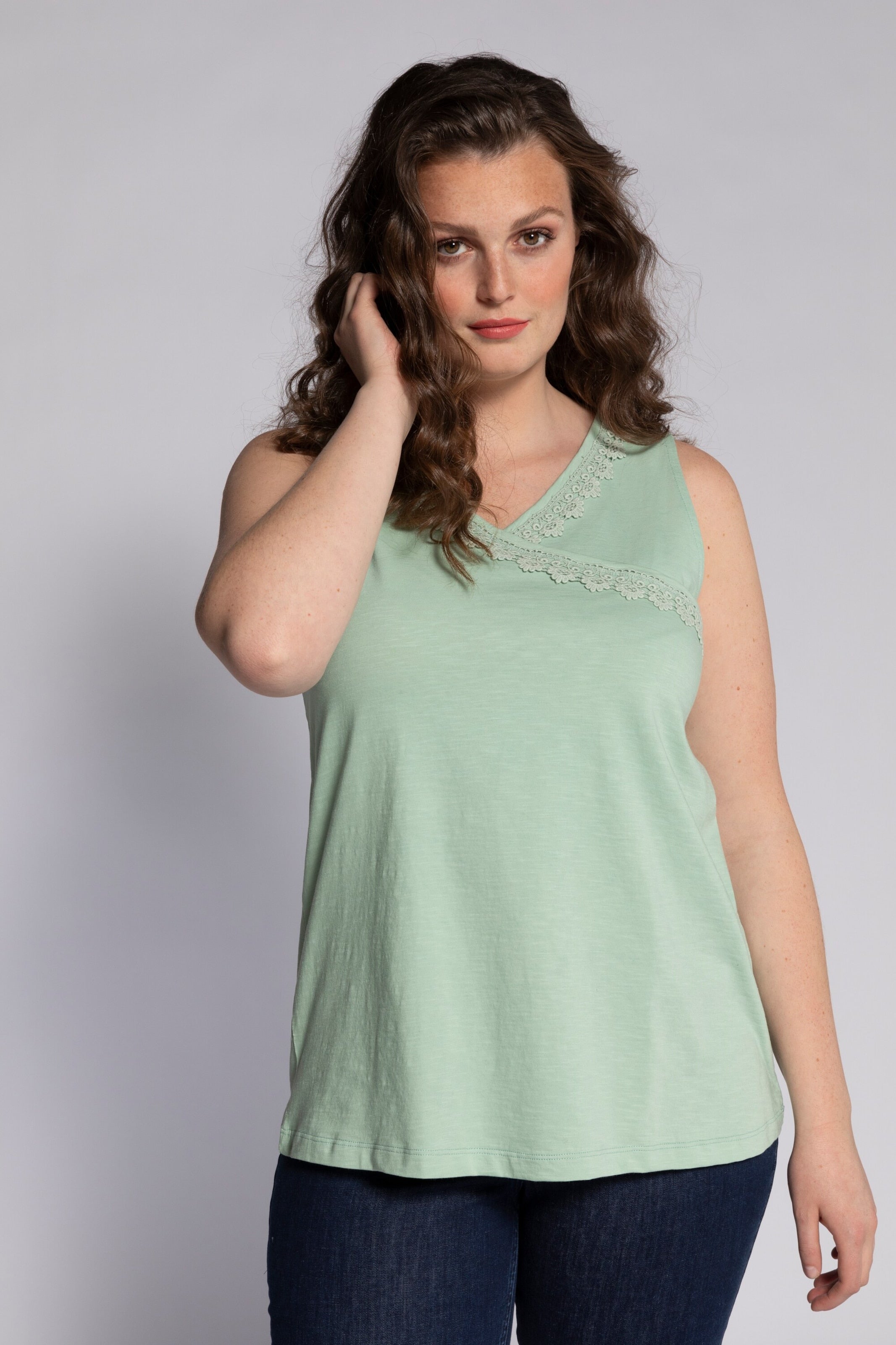 Ulla Popken Kanten Tops Top 795419 Dames Pastelgroen