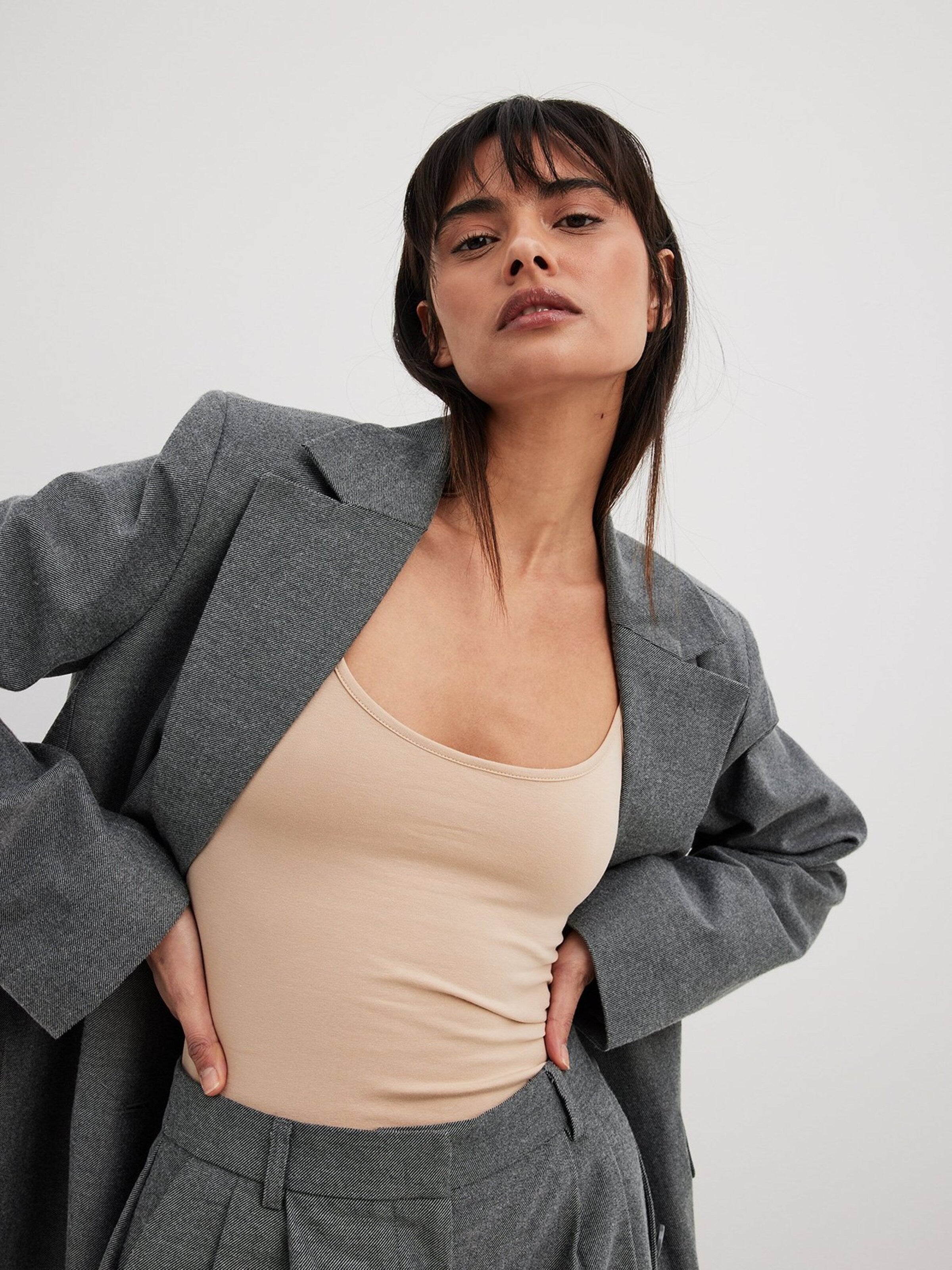 NA-KD Spaghetti Tops Top Dames Beige