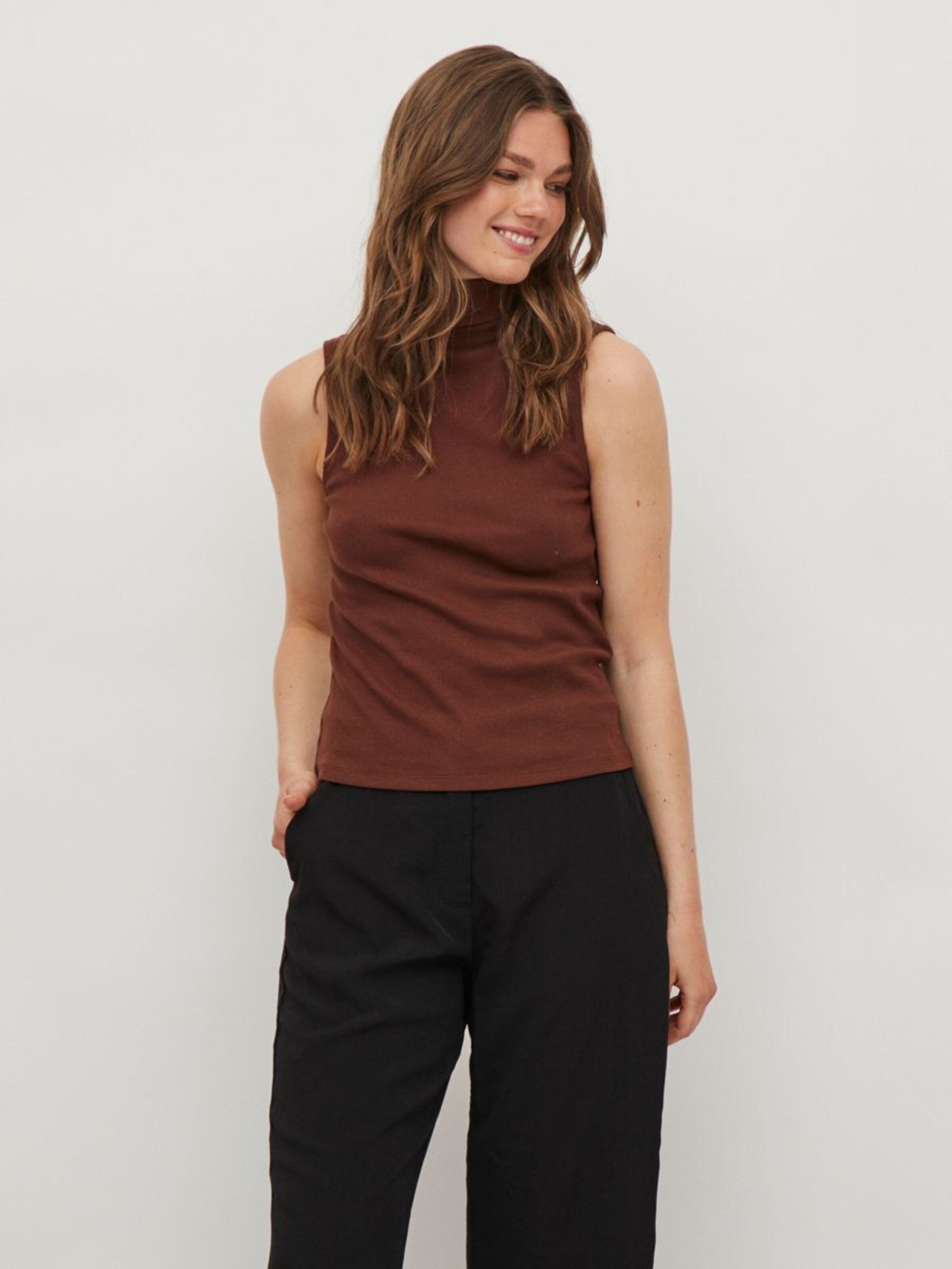 Vila Mouwloze Shirts Top Dames Bruin / Zwart