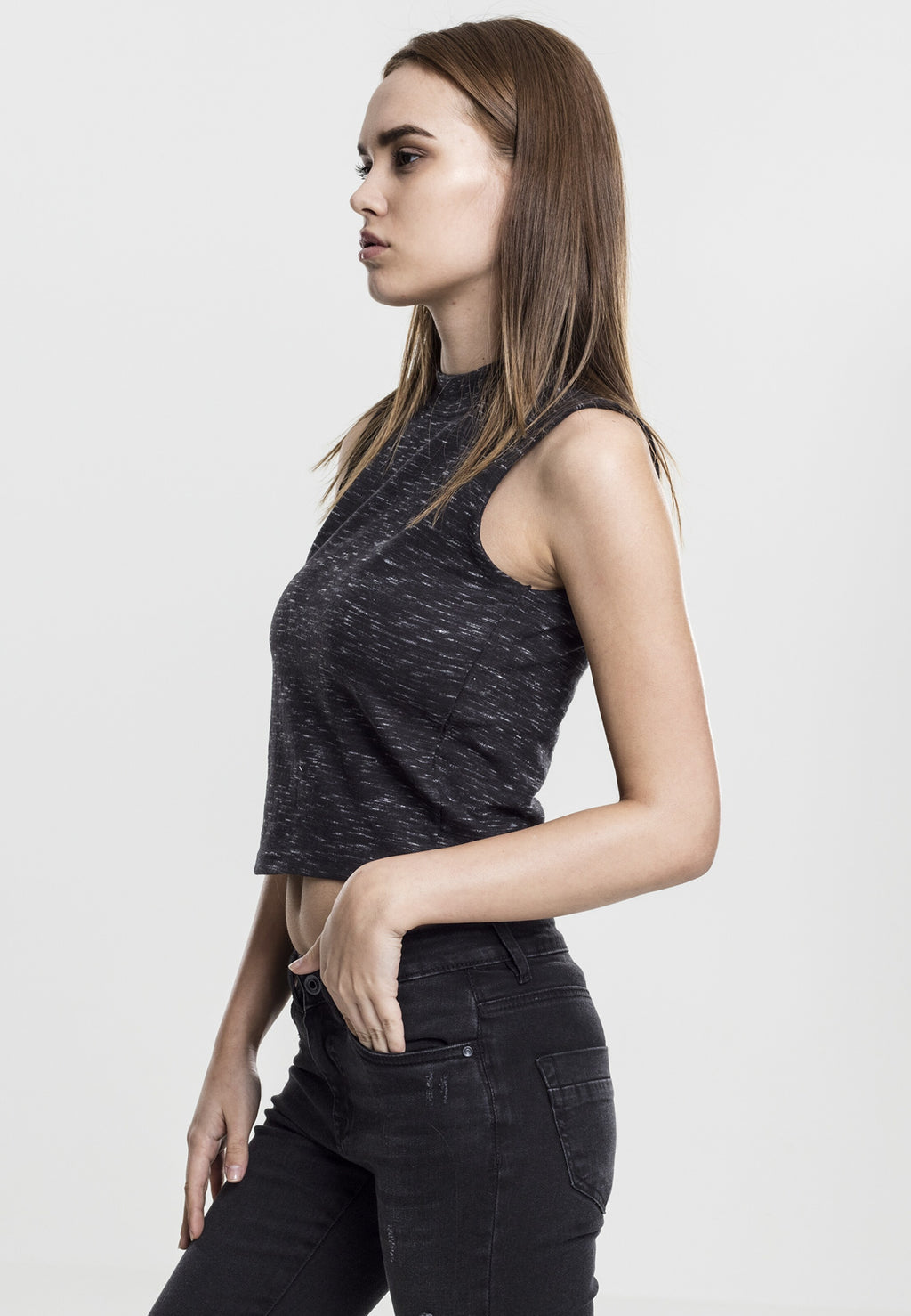 URBAN CLASSICS Crop Tops Top Dames Zwart Gemêleerd