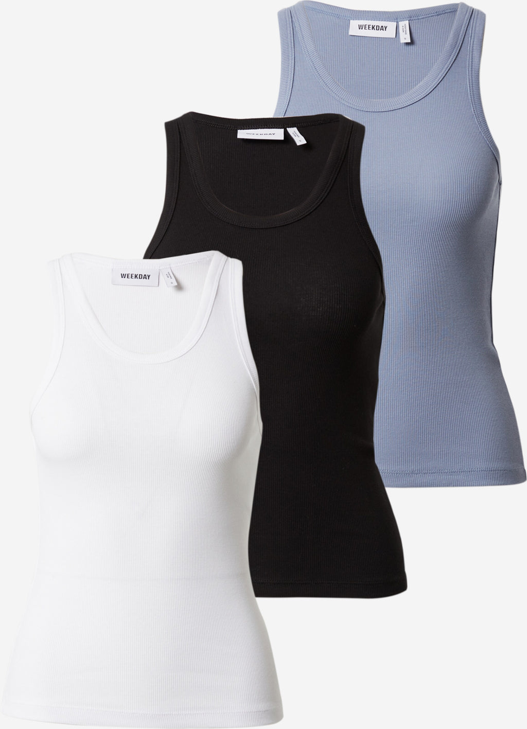 WEEKDAY Tanktops Top Dames Smoky Blue / Zwart / Wit