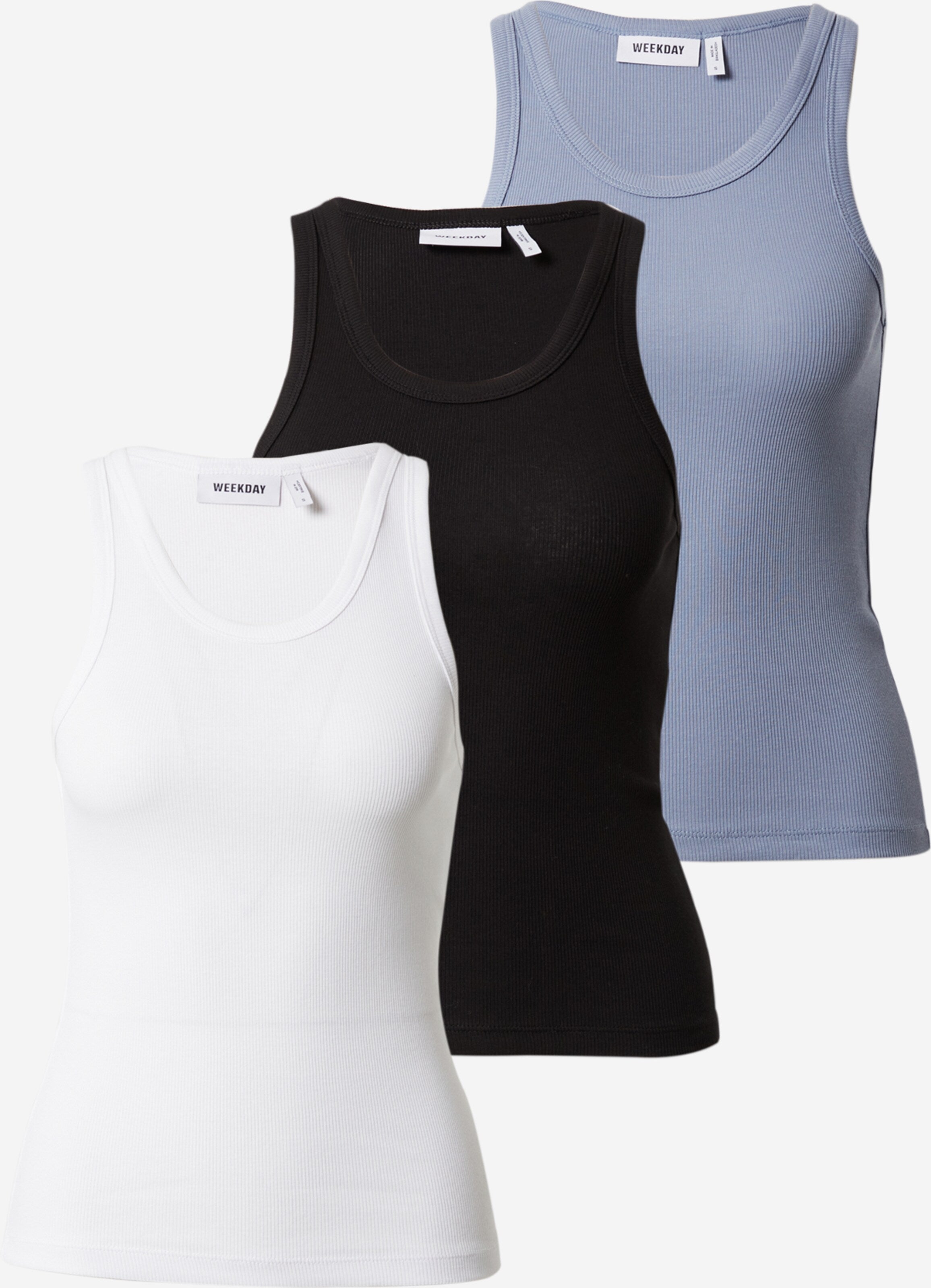 WEEKDAY Tanktops Top Dames Smoky Blue / Zwart / Wit