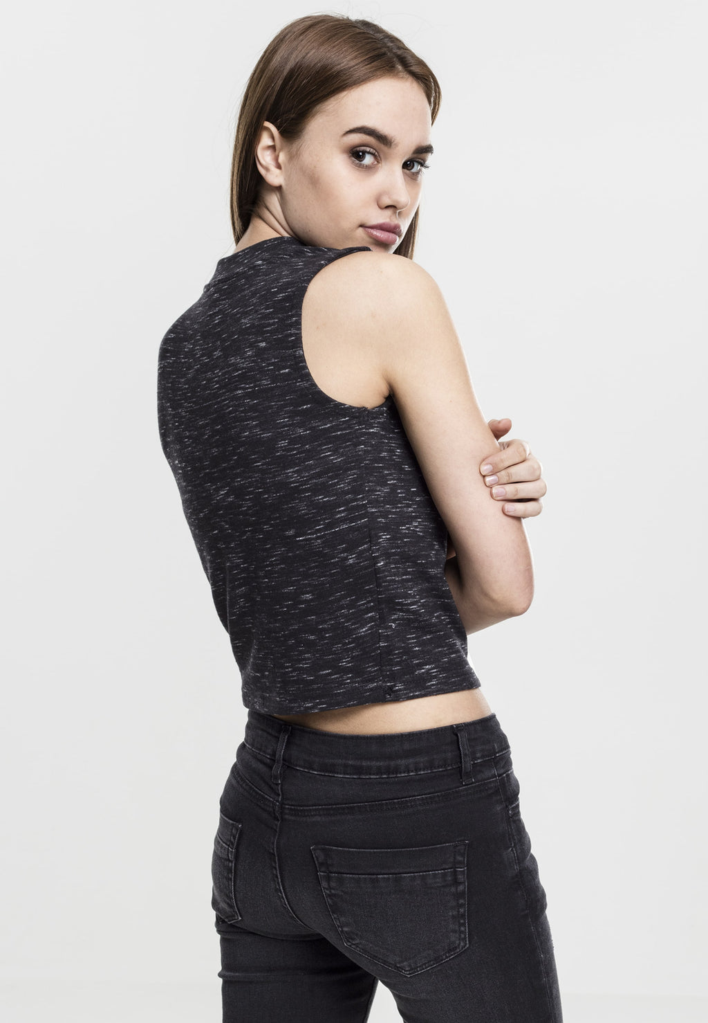 URBAN CLASSICS Crop Tops Top Dames Zwart Gemêleerd