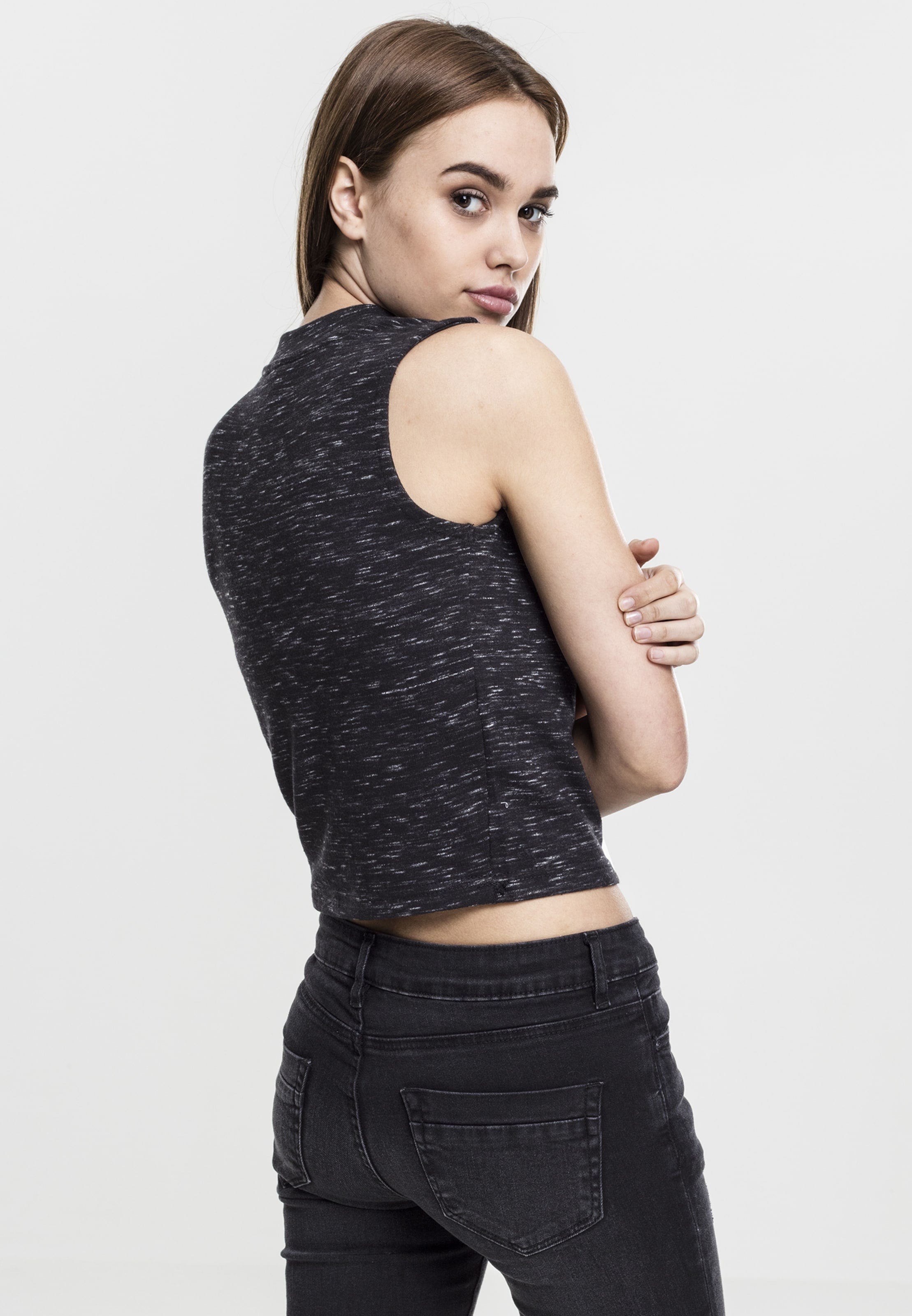 URBAN CLASSICS Crop Tops Top Dames Zwart Gemêleerd