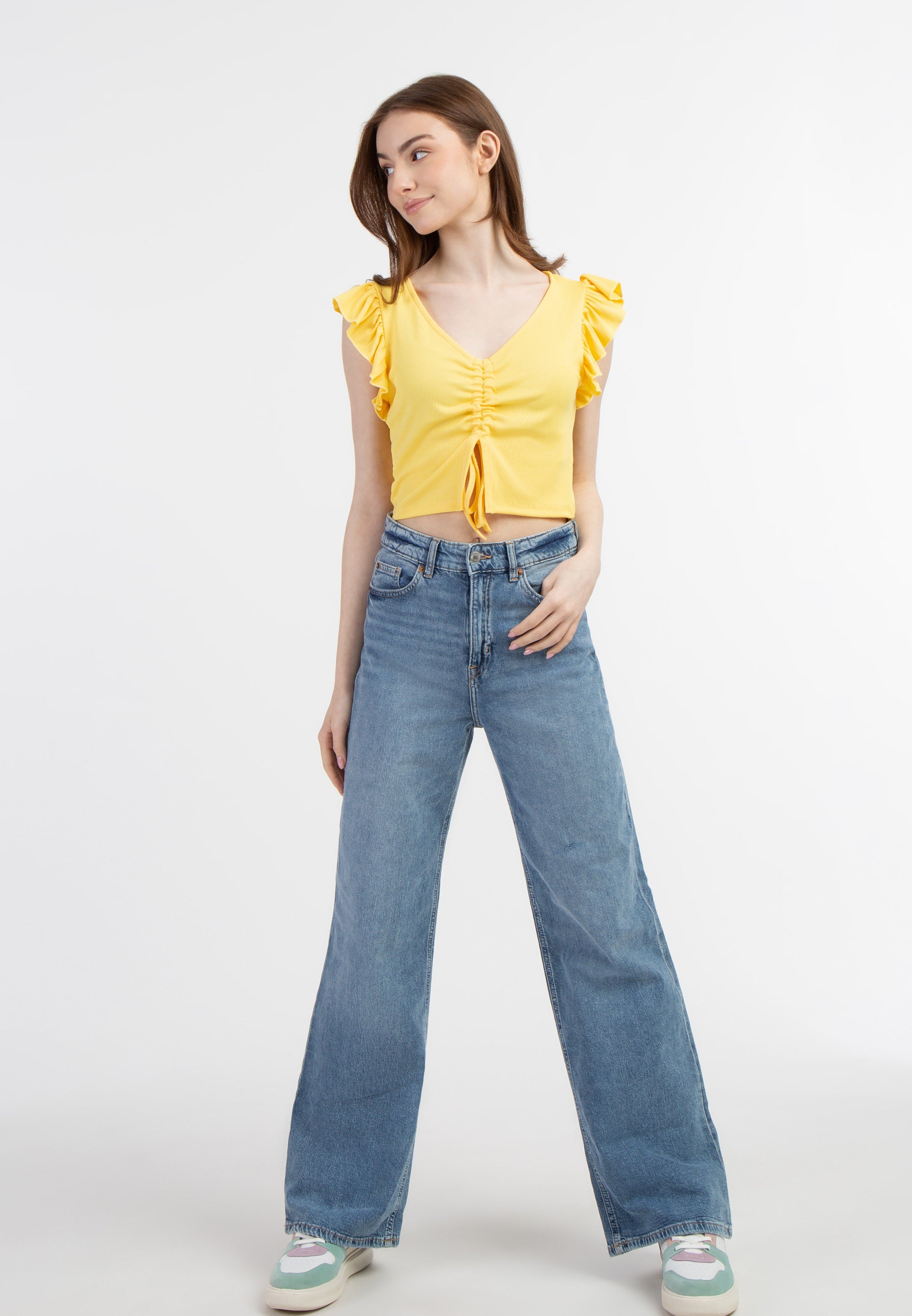 MyMO Crop Tops Top Dames Lichtgeel