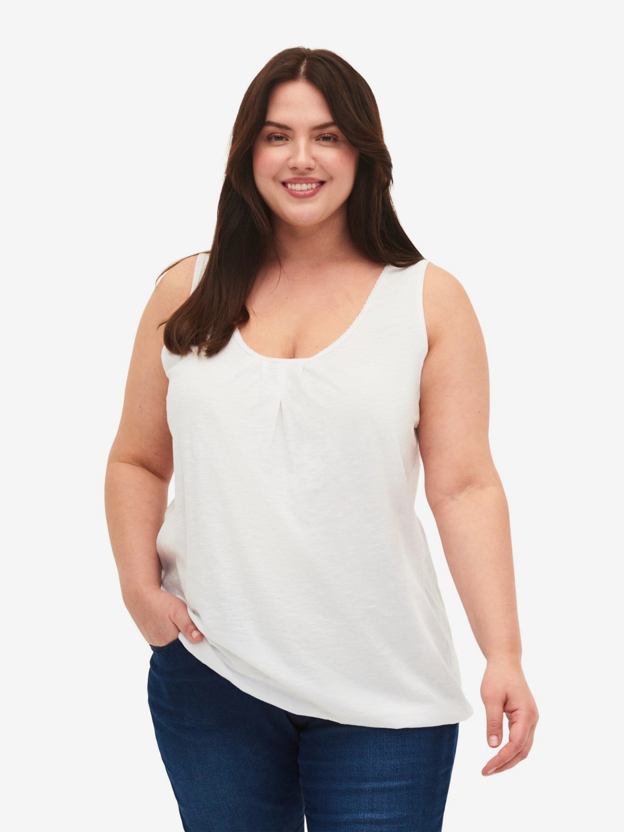 Zizzi Mouwloze Shirts Top Loa Dames Zwart / Wit