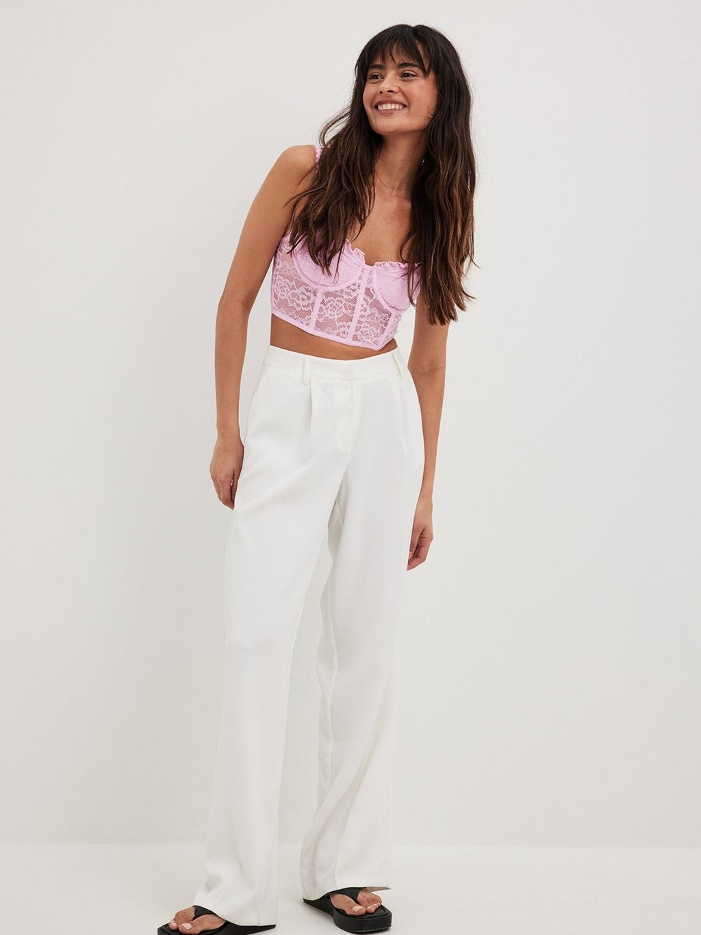 NA-KD Kanten Tops Top Dames Roze