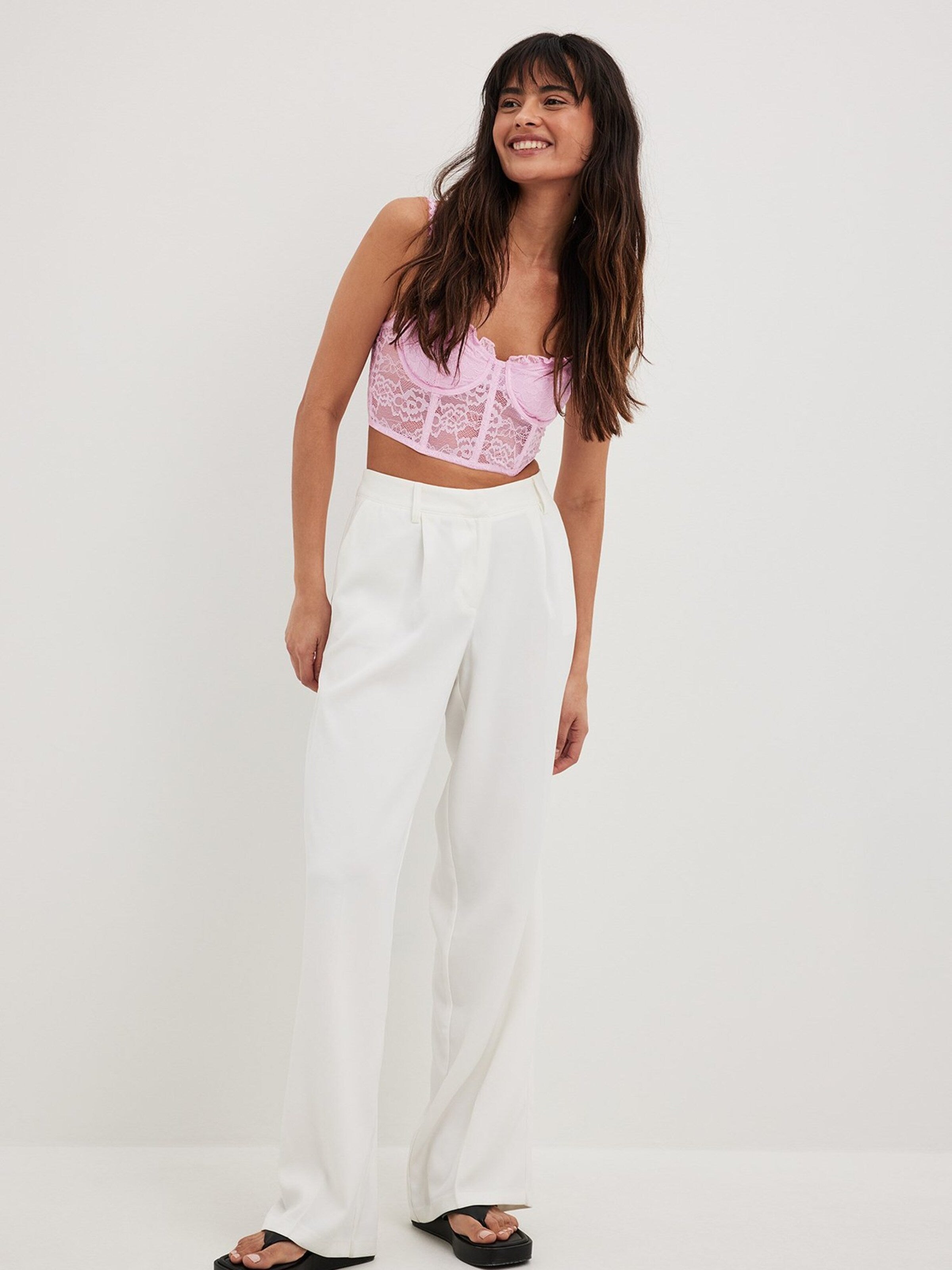 NA-KD Kanten Tops Top Dames Roze