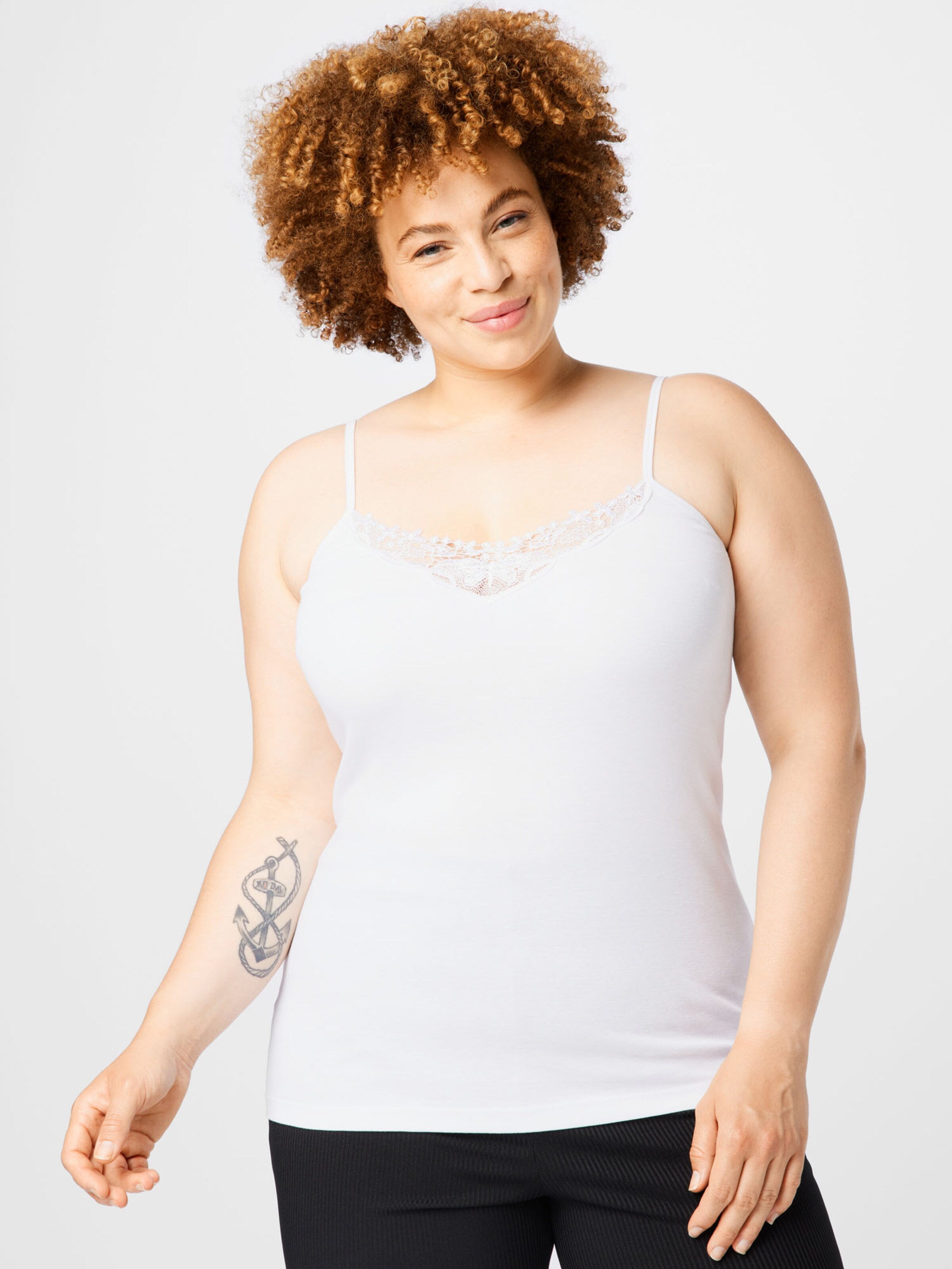 ONLY CARMAKOMA Kanten Tops Top KIRAZ Dames Zwart / Wit