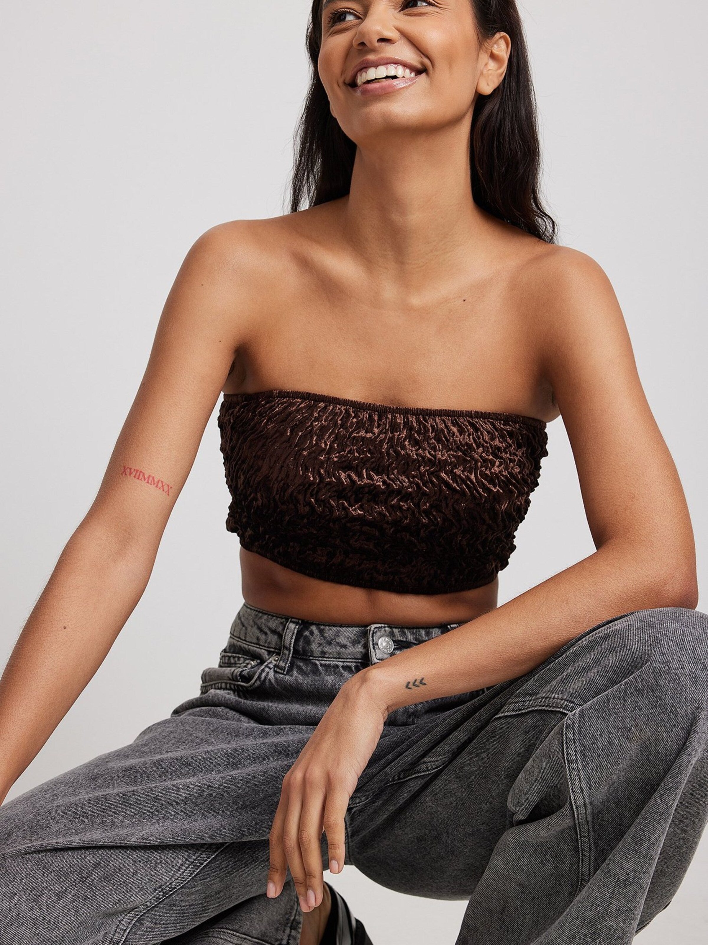 NA-KD Crop Tops Top Dames Donkerbruin