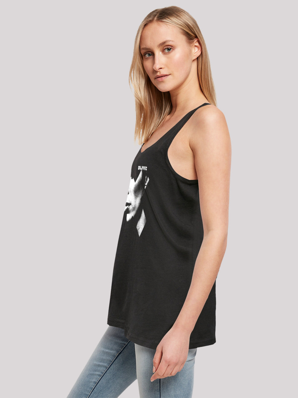F4NT4STIC Mouwloze Shirts Top David Bowie Smoke Dames Zwart