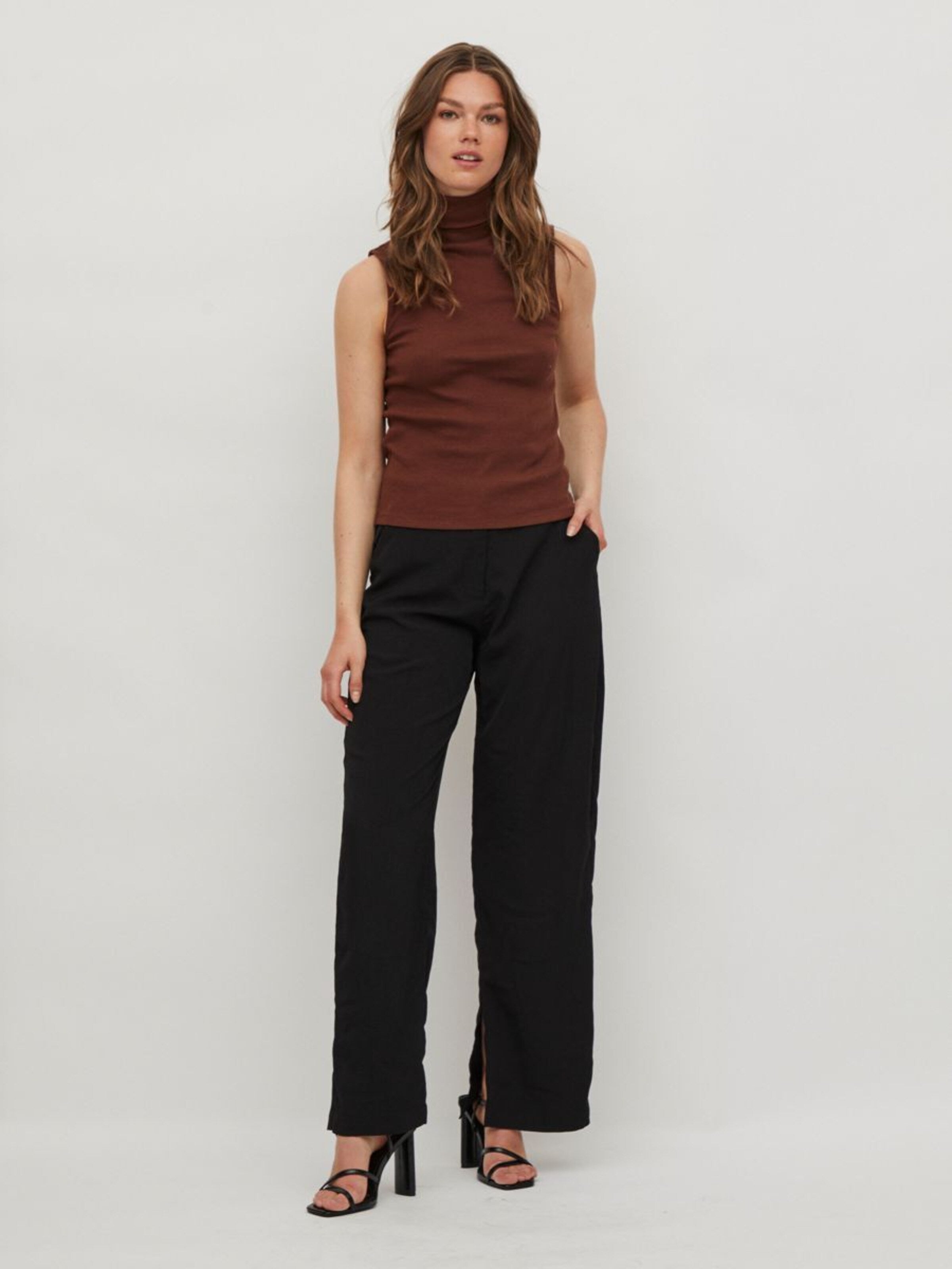 Vila Mouwloze Shirts Top Dames Bruin / Zwart