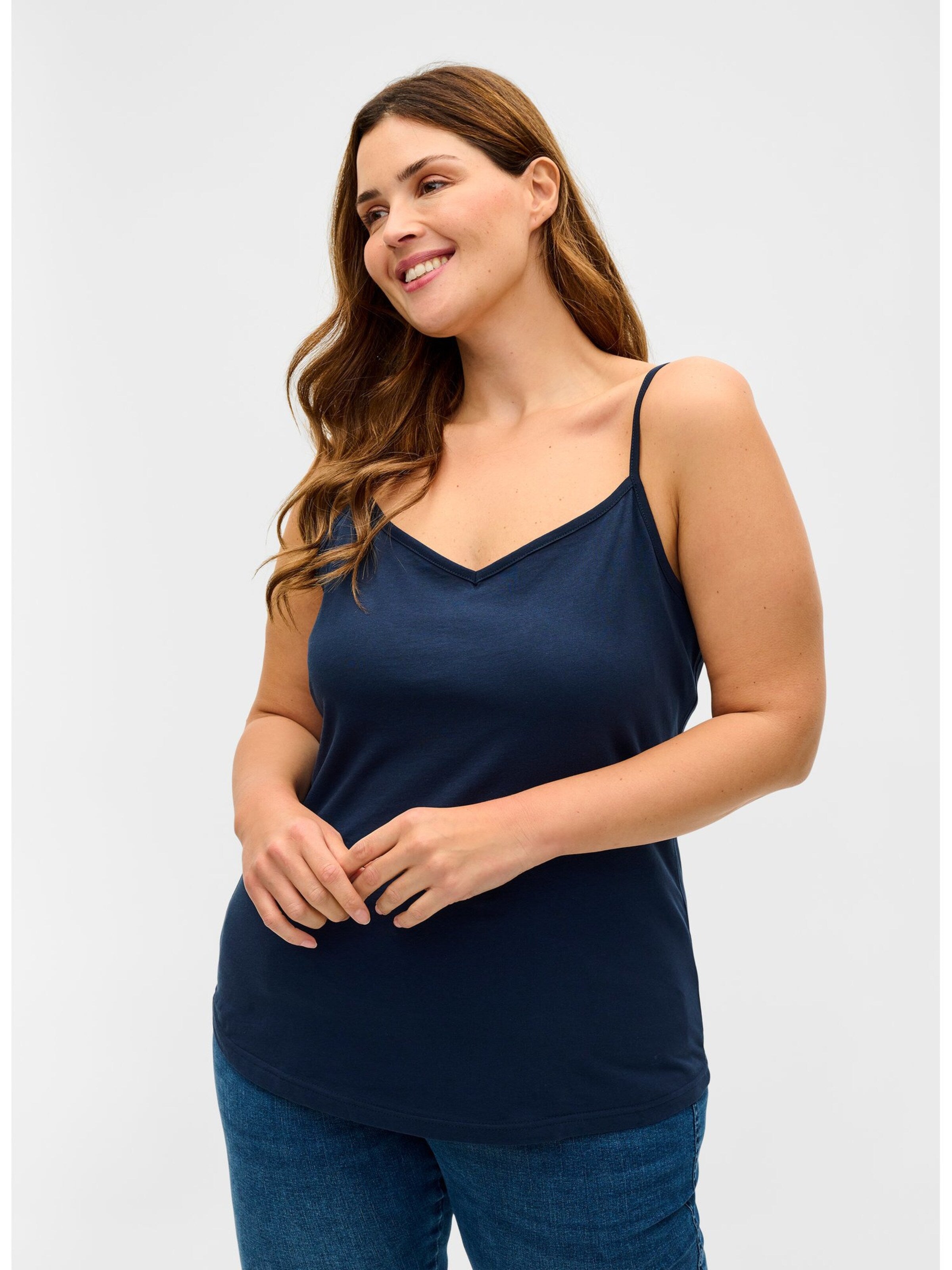 Zizzi Spaghetti Tops Top Dames Navy / Pastelgroen