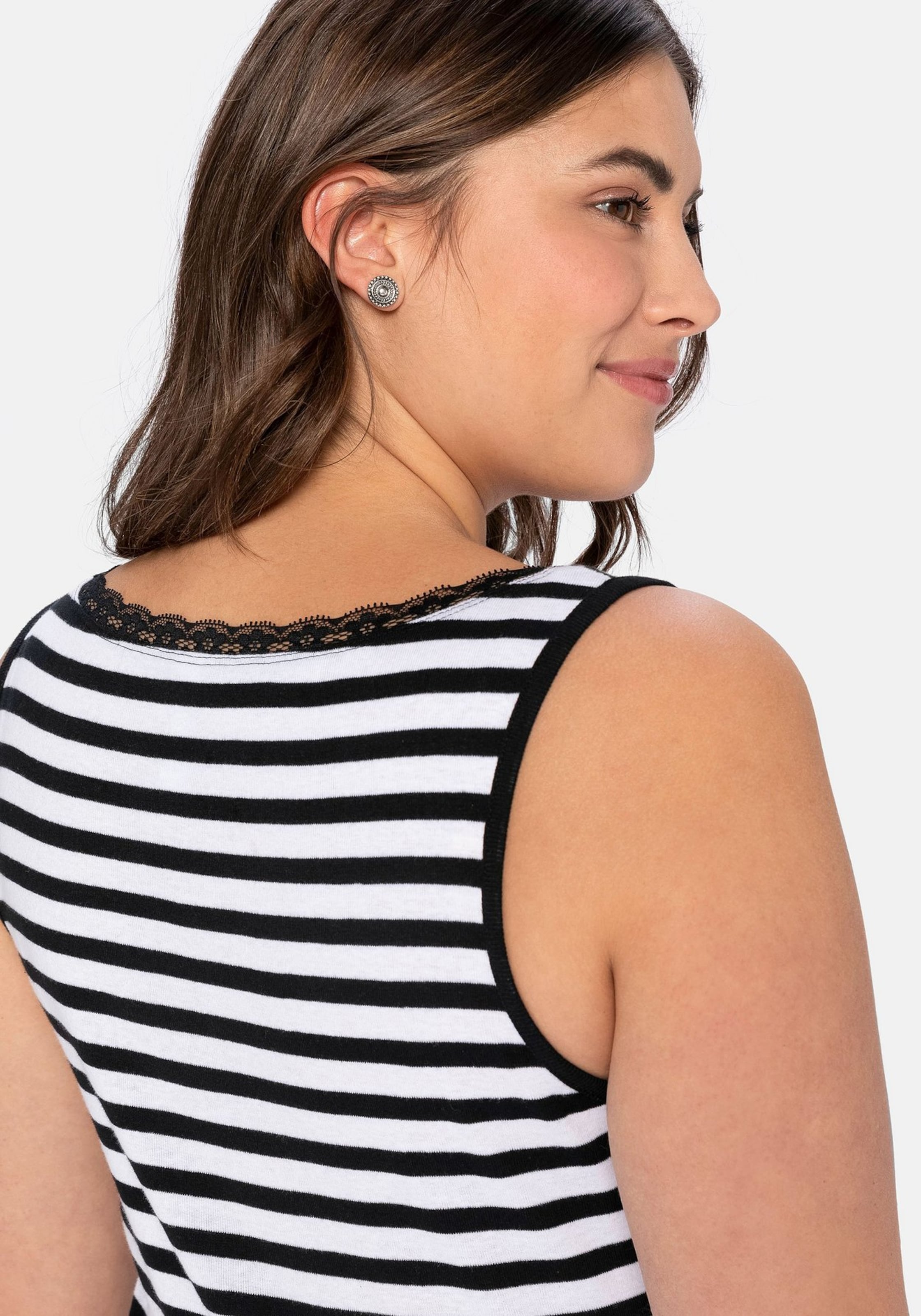 Sheego Kanten Tops Top Dames Zwart / Wit