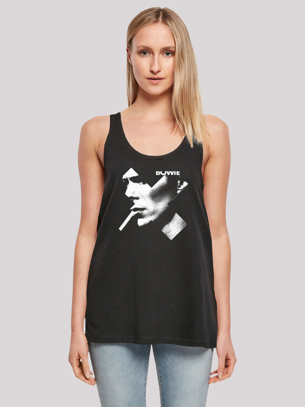 F4NT4STIC Mouwloze Shirts Top David Bowie Smoke Dames Zwart